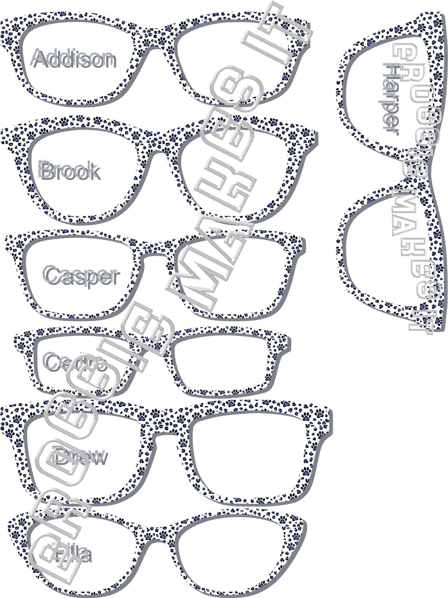 Opaque Blue Paw Prints frame topper for Pair frames