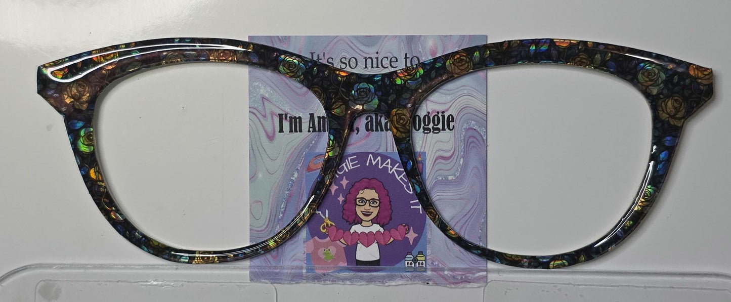 Holographic Blue Rose Stained Glass frame topper to fit Pair frames +