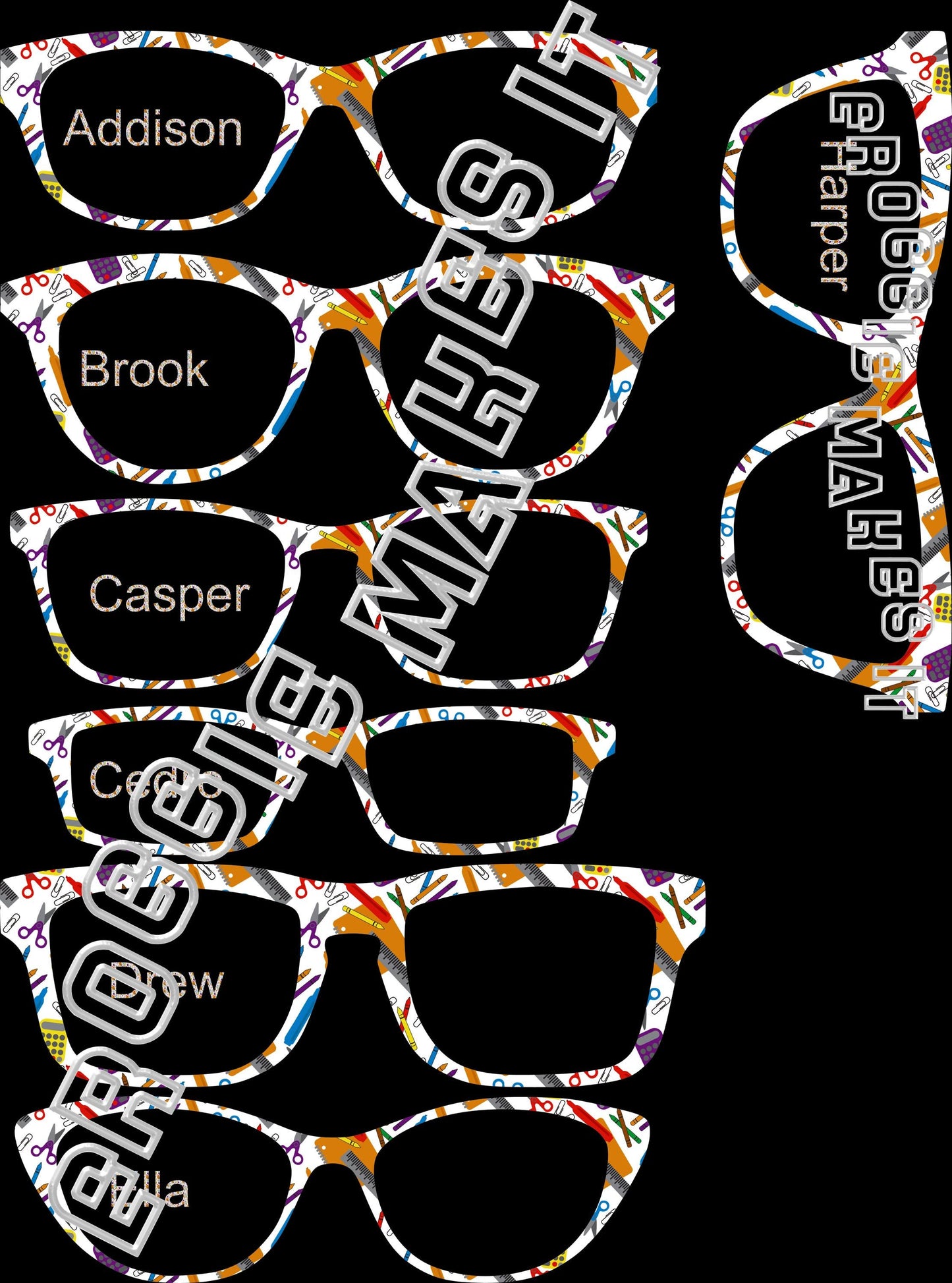 Opaque Teacher Supplies frame topper compatible with Pair frames +