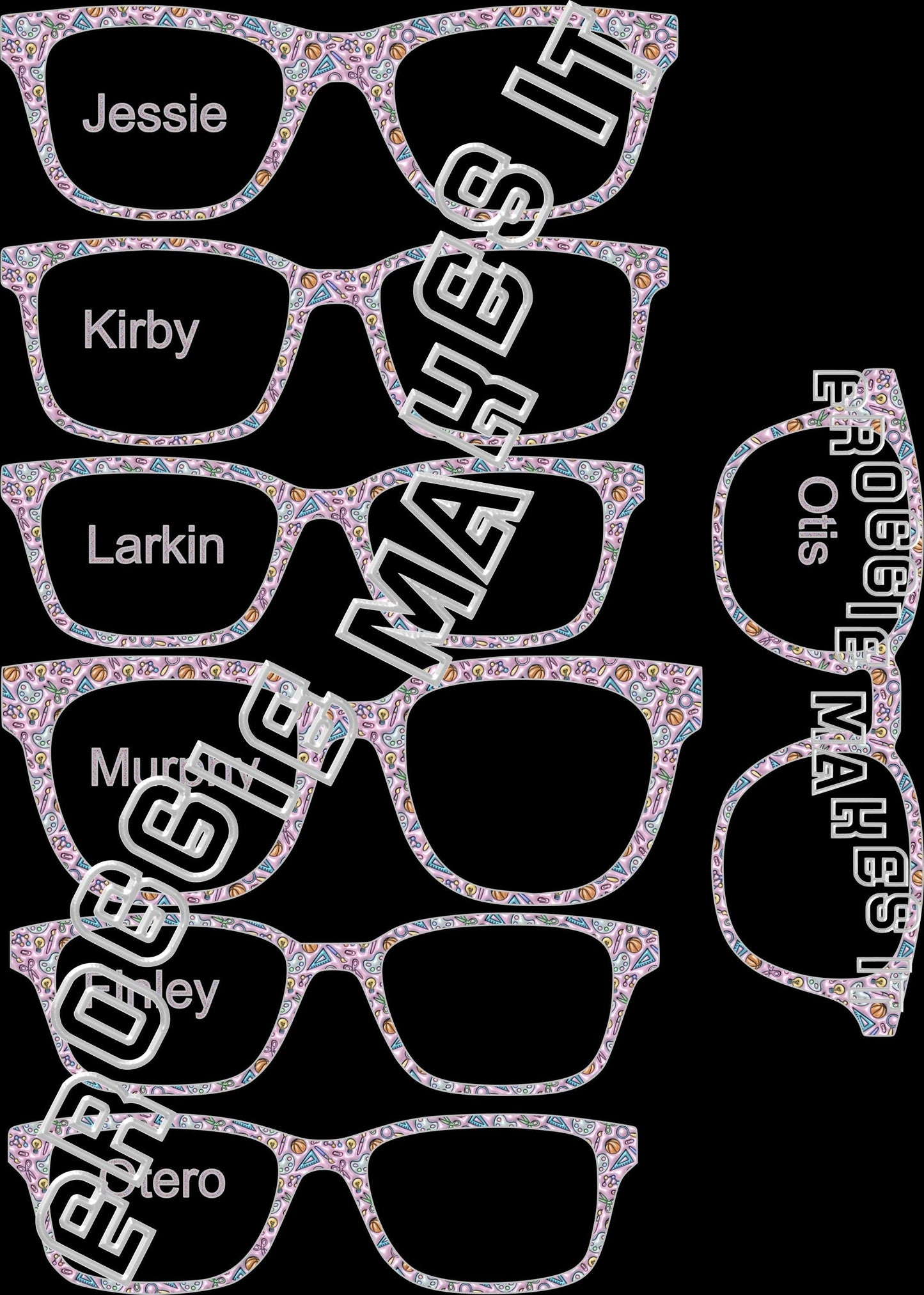 Translucent Faux Puffy School Supplies topper compatible with Pair Eyewear frames with translucent option