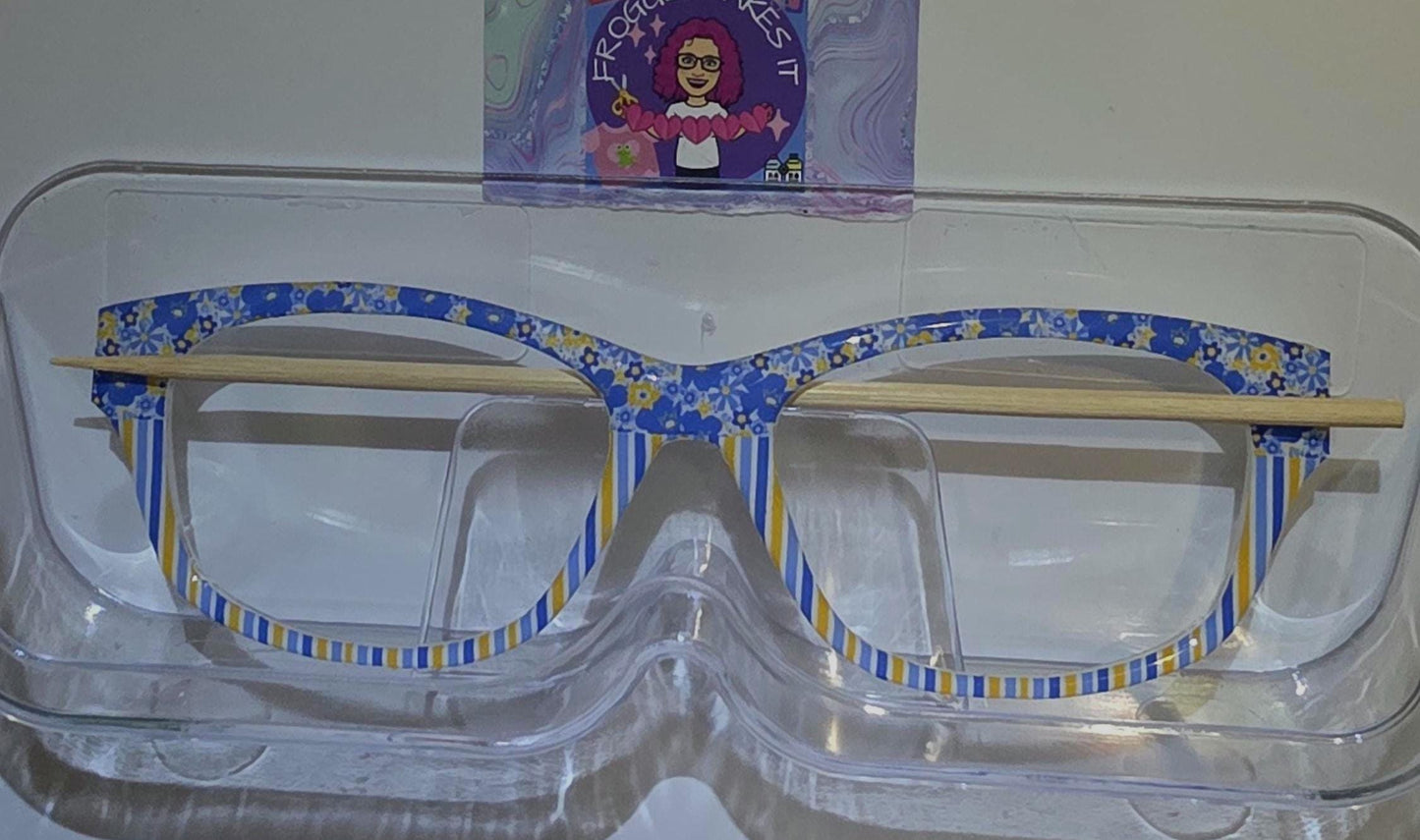 Holographic Blue & Yellow Wallpaper split frame topper to fit Pair frames +