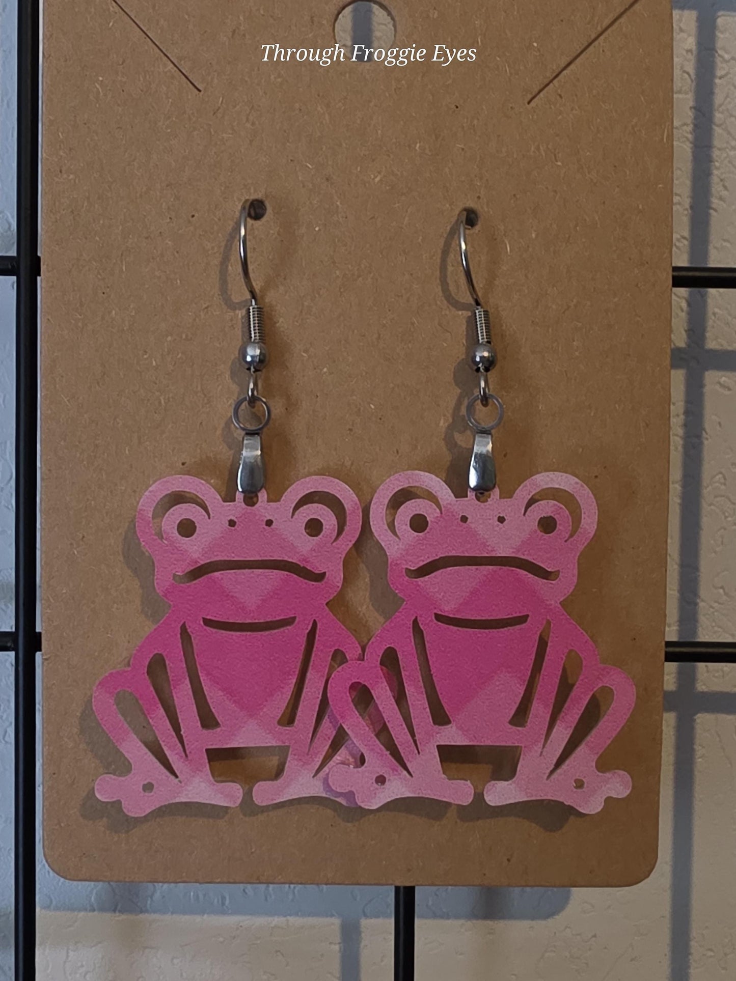 Pink Froggie Earrings, lightweight acrylic, stainless steel hardware