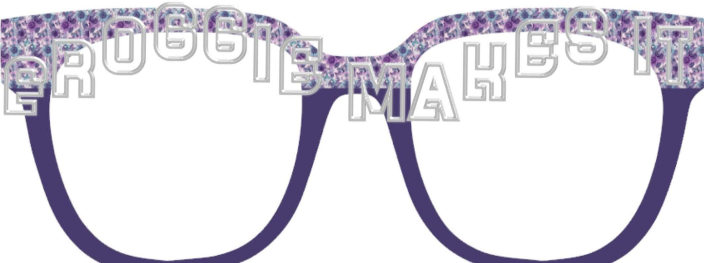 Translucent Purple Teal Flowers & Butterflies split frame topper to fit Pair frames