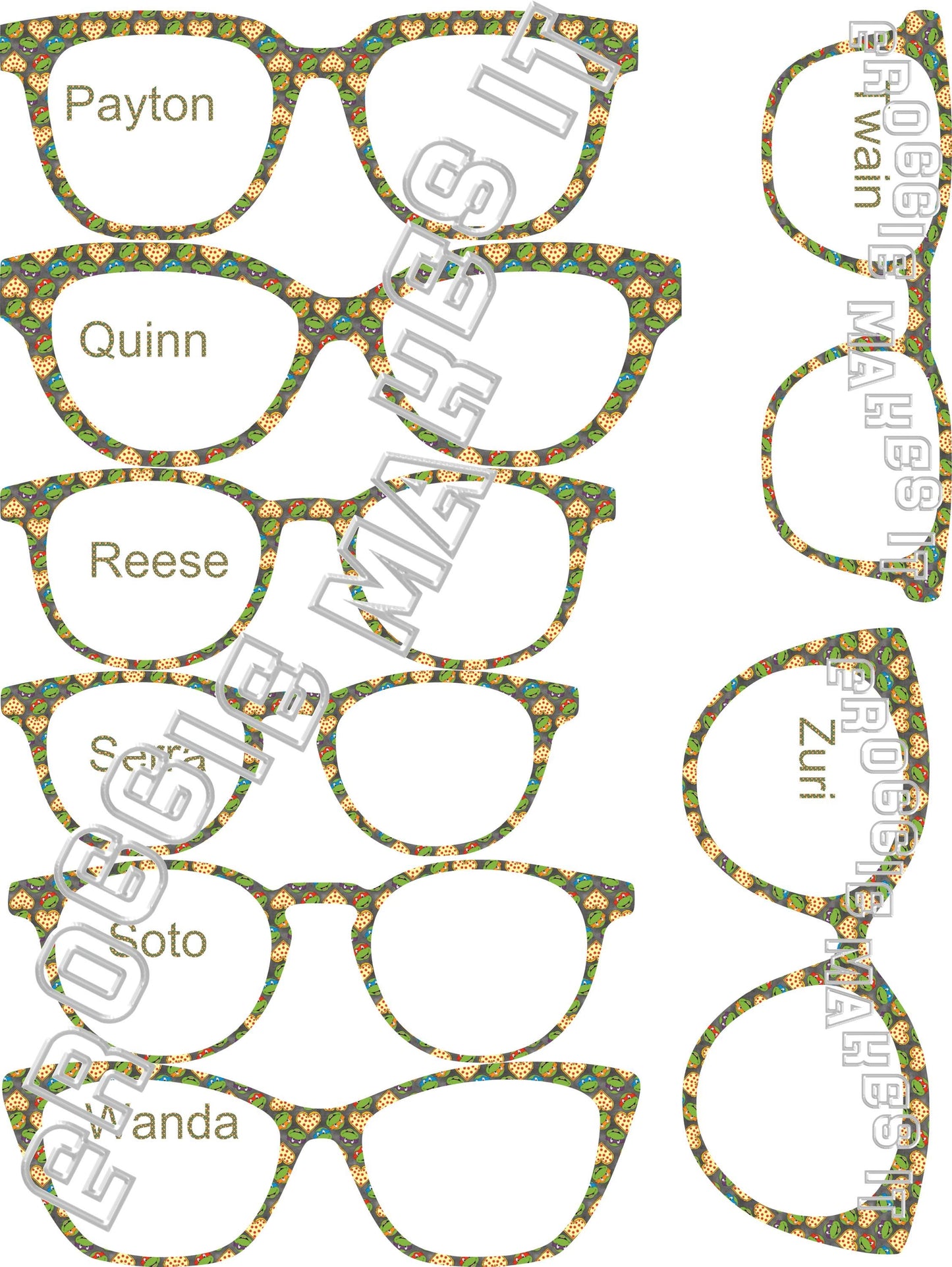Opaque TMNT Pizza Love frame topper compatible with Pair frames