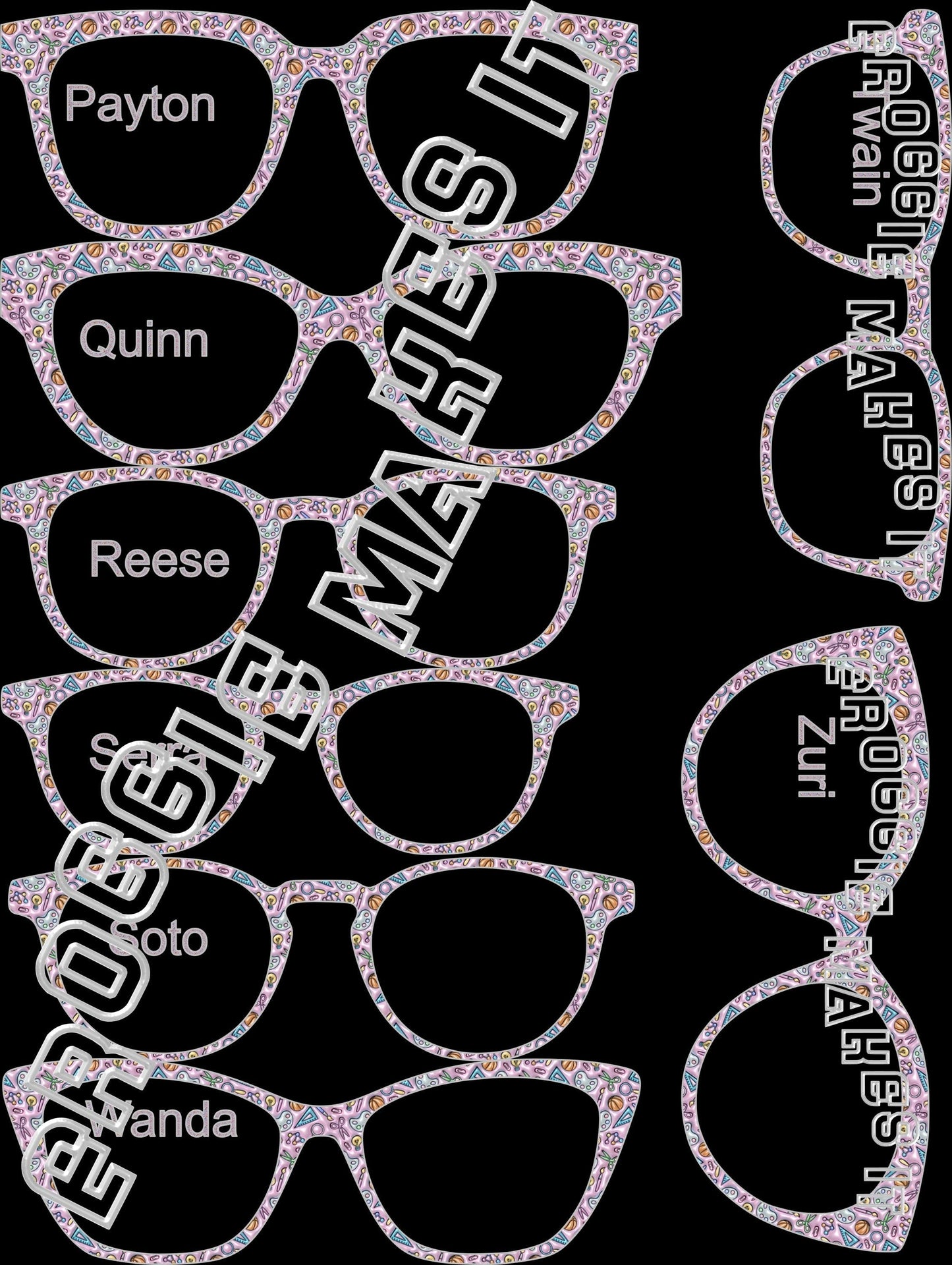 Translucent Faux Puffy School Supplies topper compatible with Pair Eyewear frames with translucent option