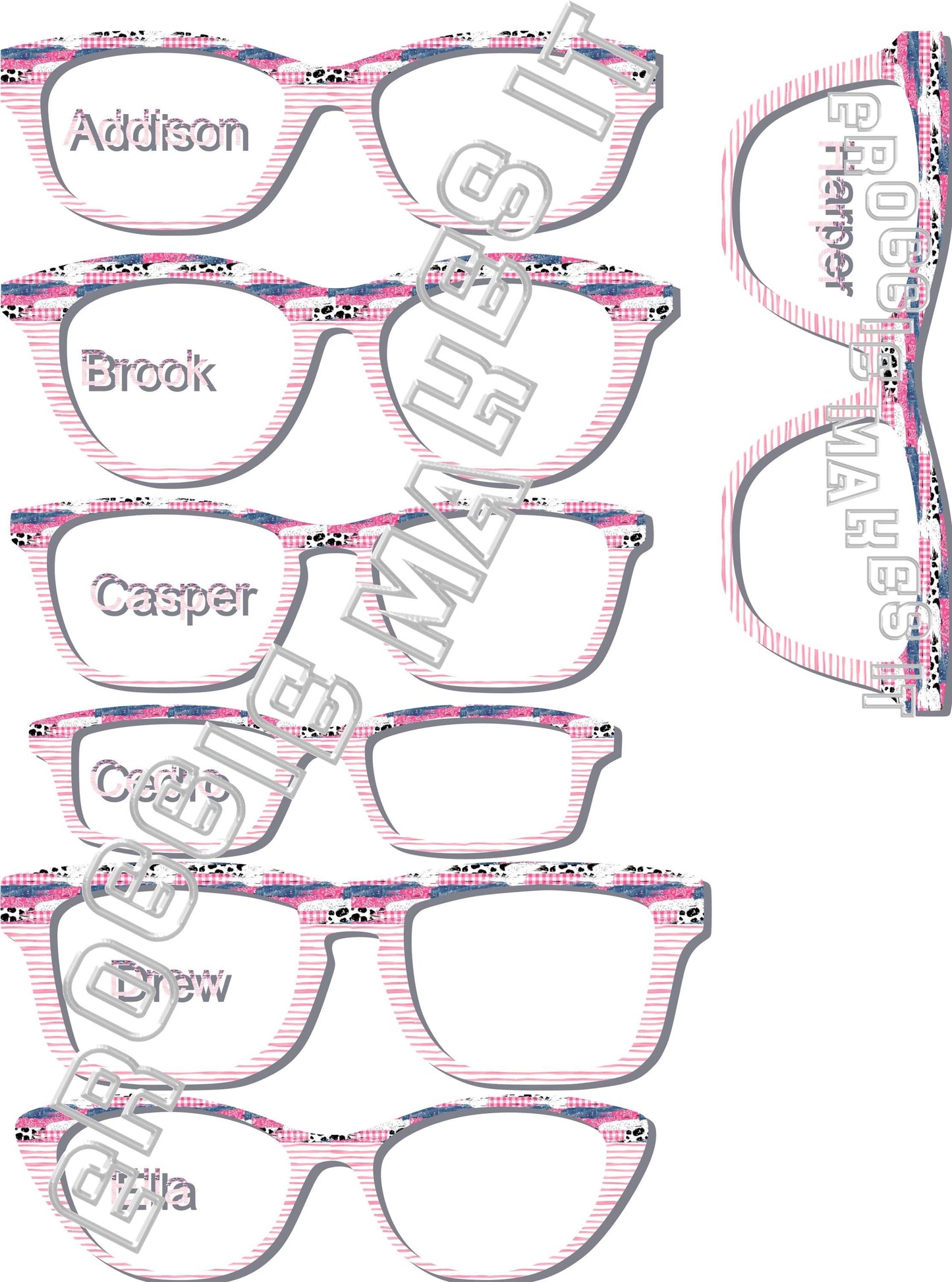 Translucent Pink Denim Cow Brush Strokes over Pink Watercolor Stripes split frame topper to fit Pair frames
