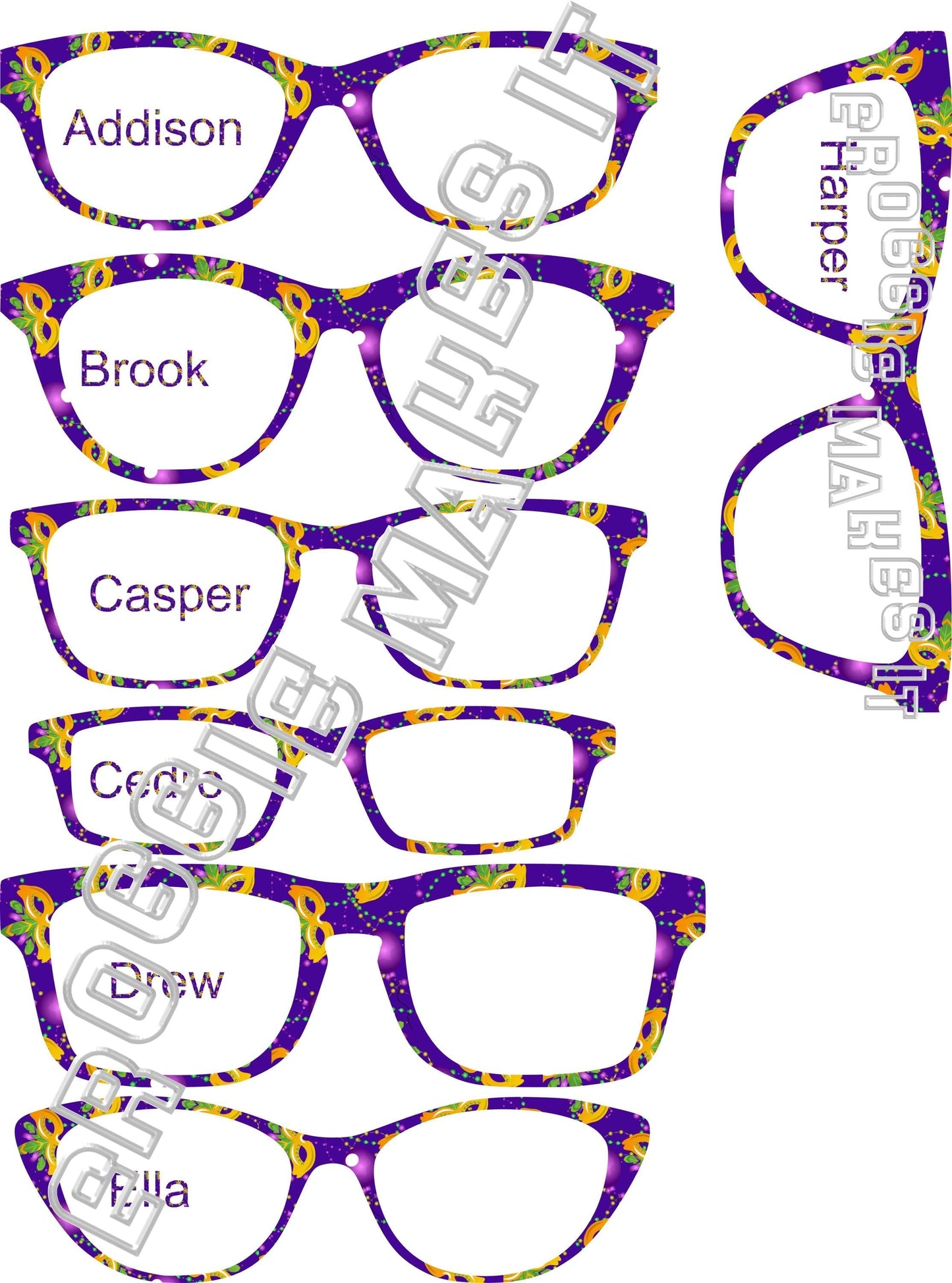 Translucent Mardi Gras Masks frame topper compatible with Pair frames