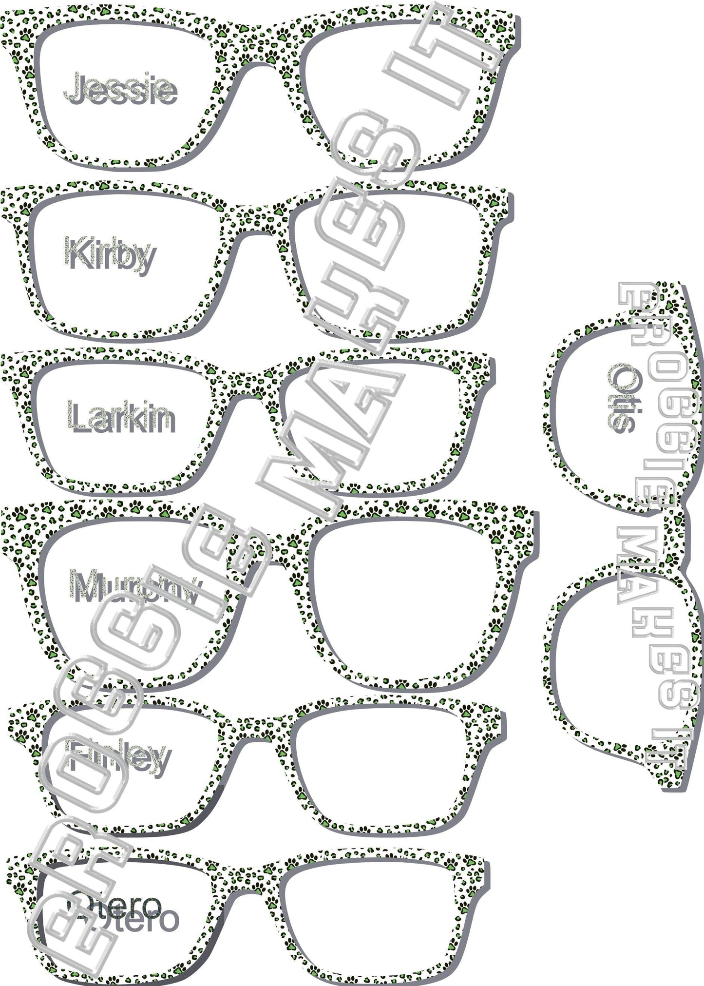 Holographic Green Paw Prints frame topper to fit Pair frames