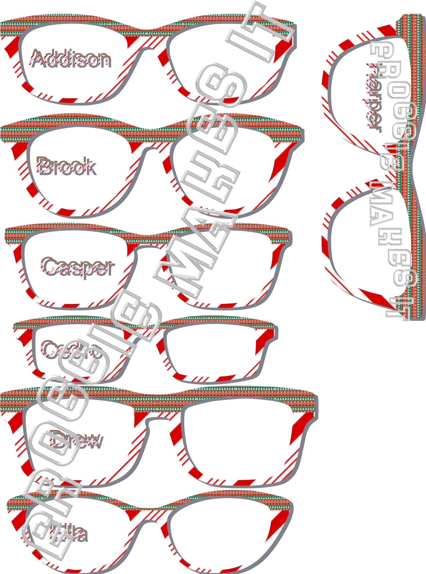 Opaque Holiday Sweater1 over Candy Cane Stripes frame topper compatible with Pair frames