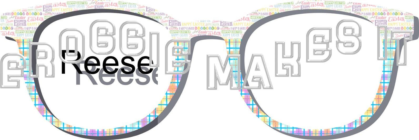 Holographic Happy Easter over Pastel Rainbow Plaid frame topper compatible with Pair frames
