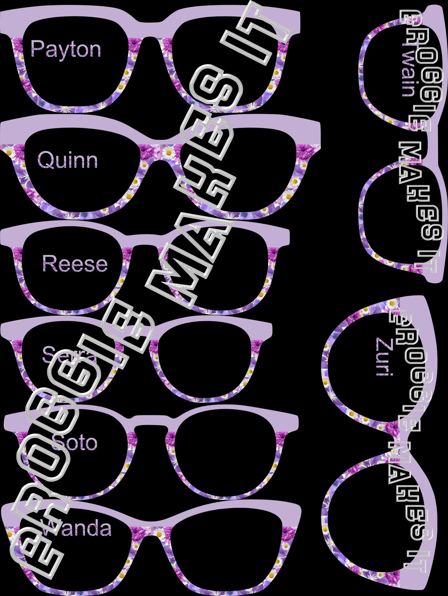 Translucent Shades of Purple Flowers & lilac split frame topper compatible with Pair frames