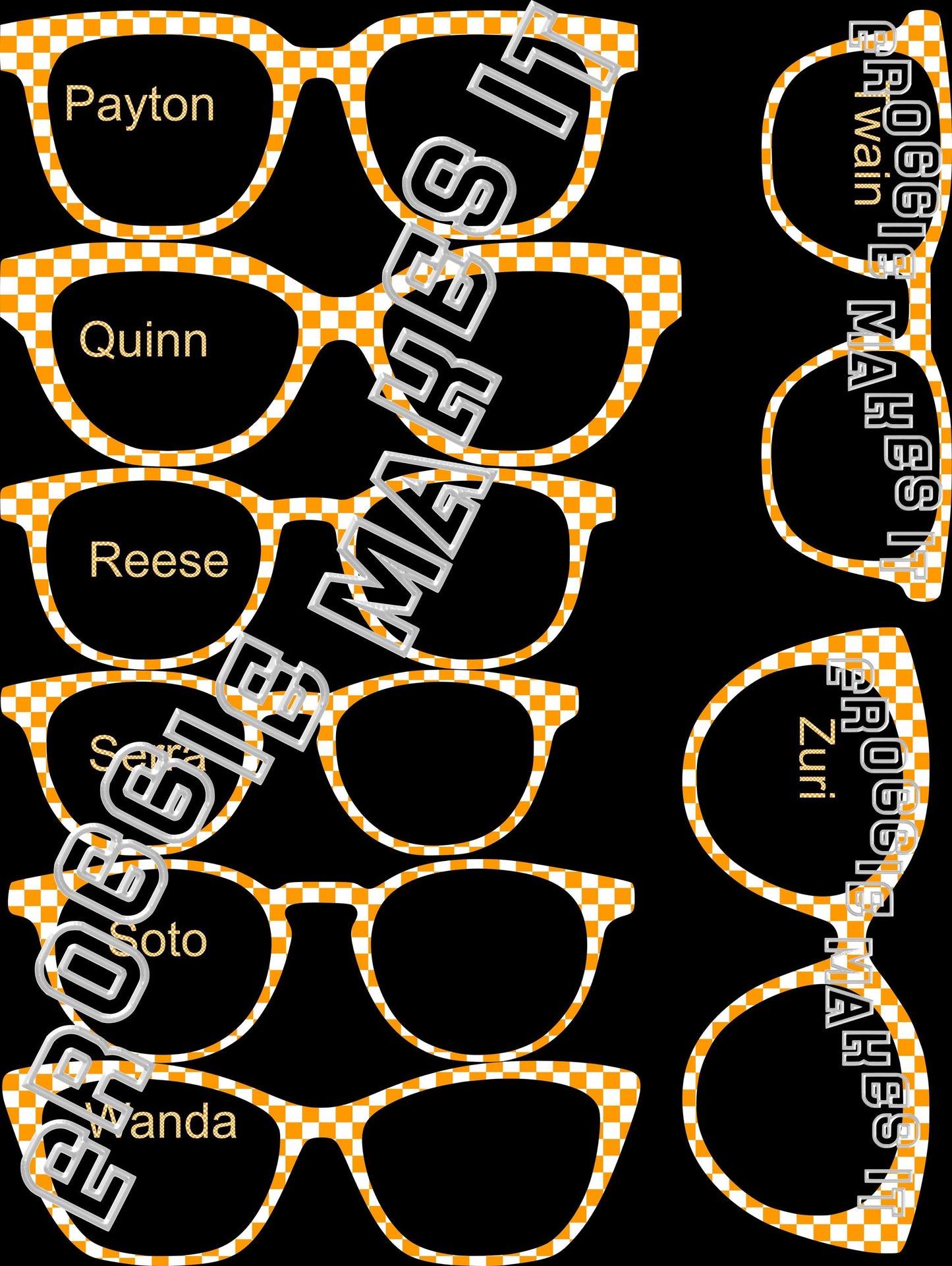 Opaque Orange & White Checkerboard frame topper compatible with Pair frames