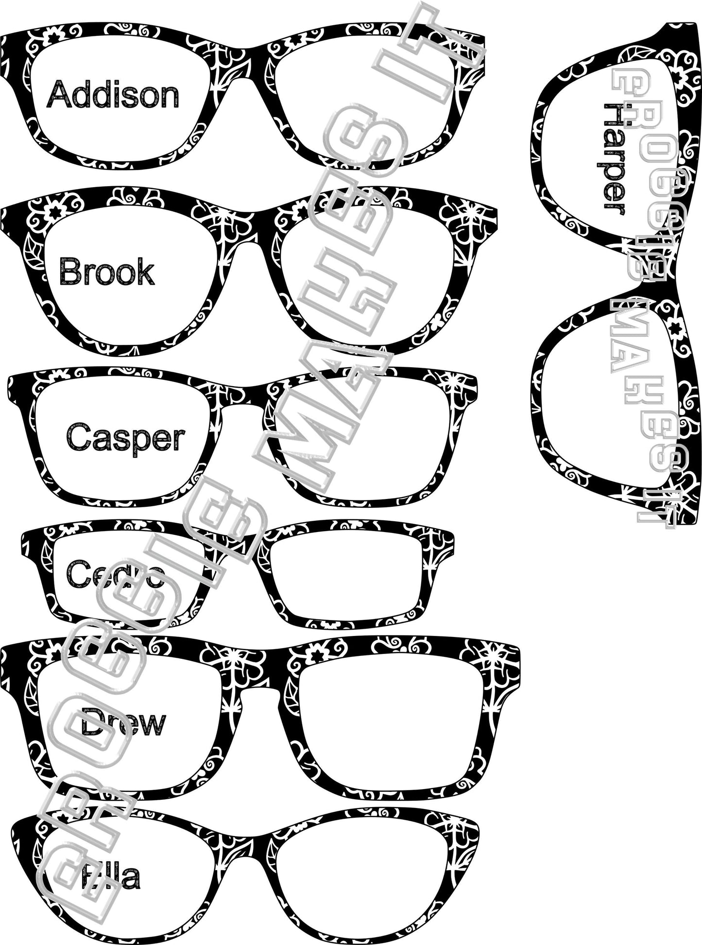 Holographic hand drawn floral detail frame topper compatible with Pair frames