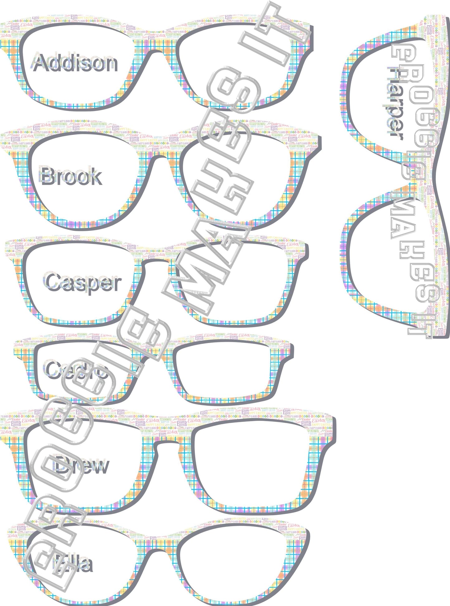 Holographic Happy Easter over Pastel Rainbow Plaid frame topper compatible with Pair frames