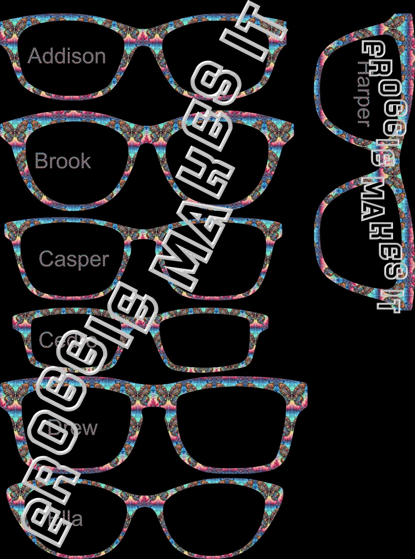 Translucent The Tie Dye Butterfly frame topper compatible with Pair frames with translucent option