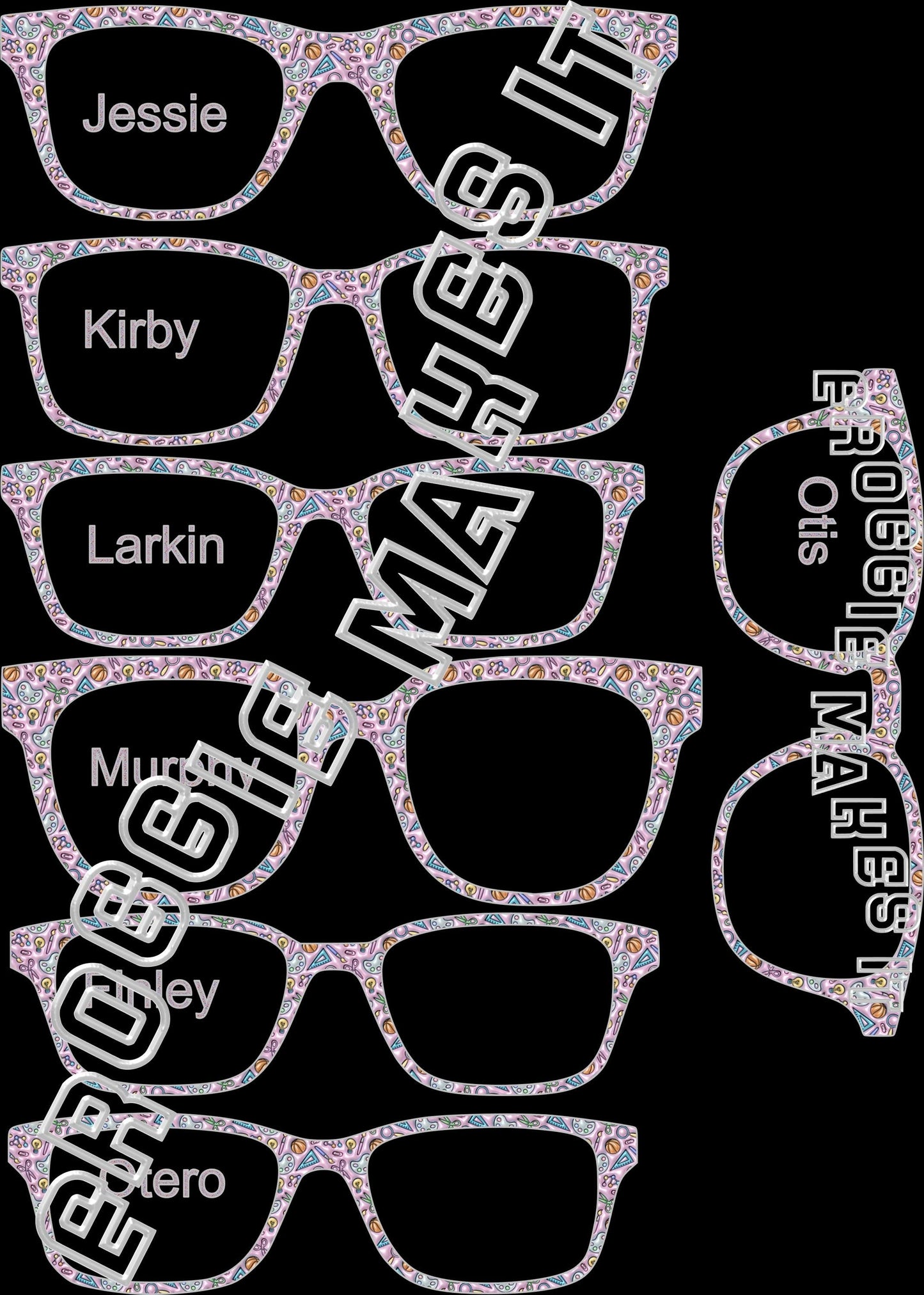 Holographic Faux Puffy School Supplies topper compatible with Pair Eyewear frames with translucent option