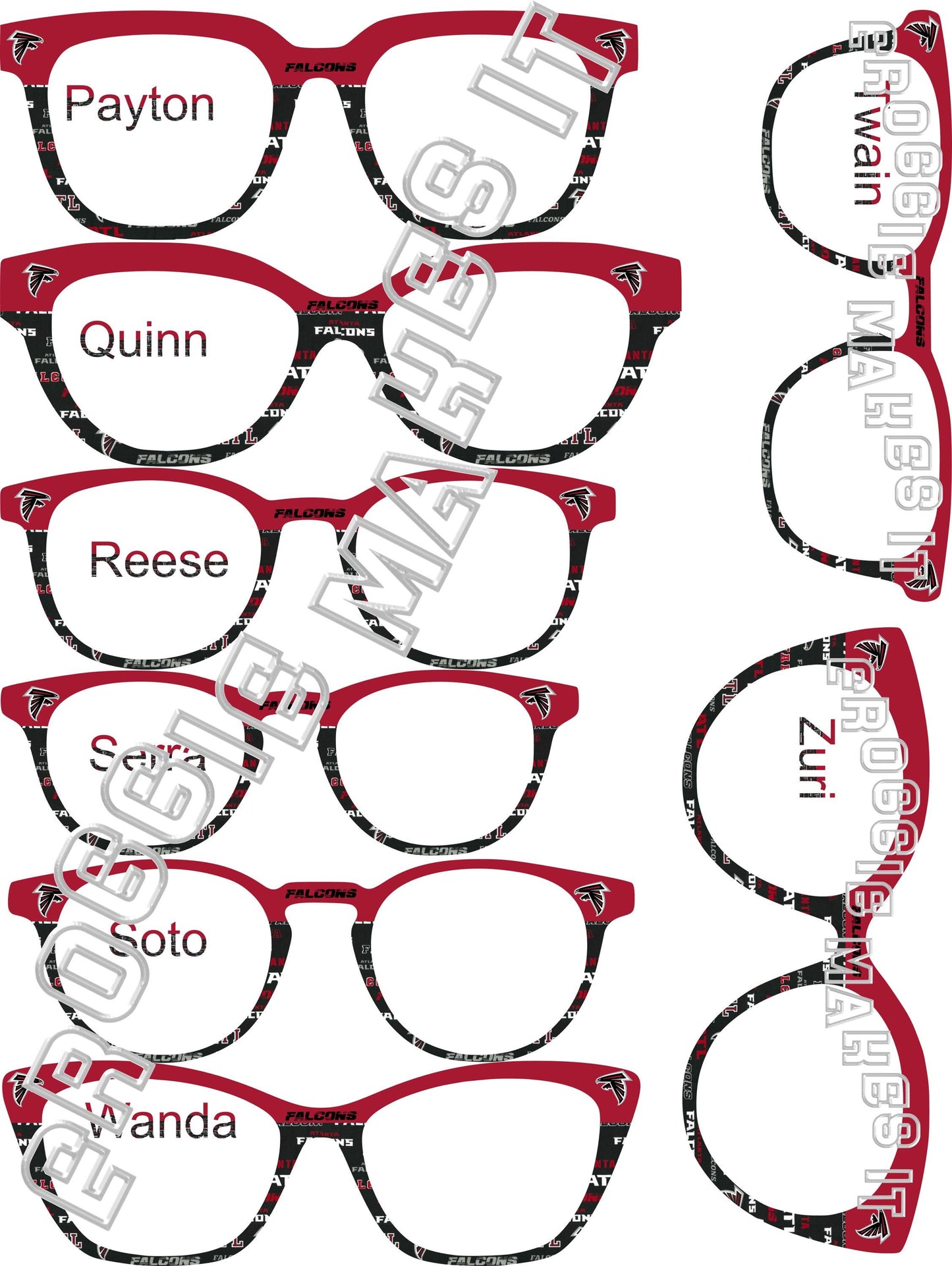 Opaque Red to dark Falcons scan split frame topper compatible with Pair Eyewear frames