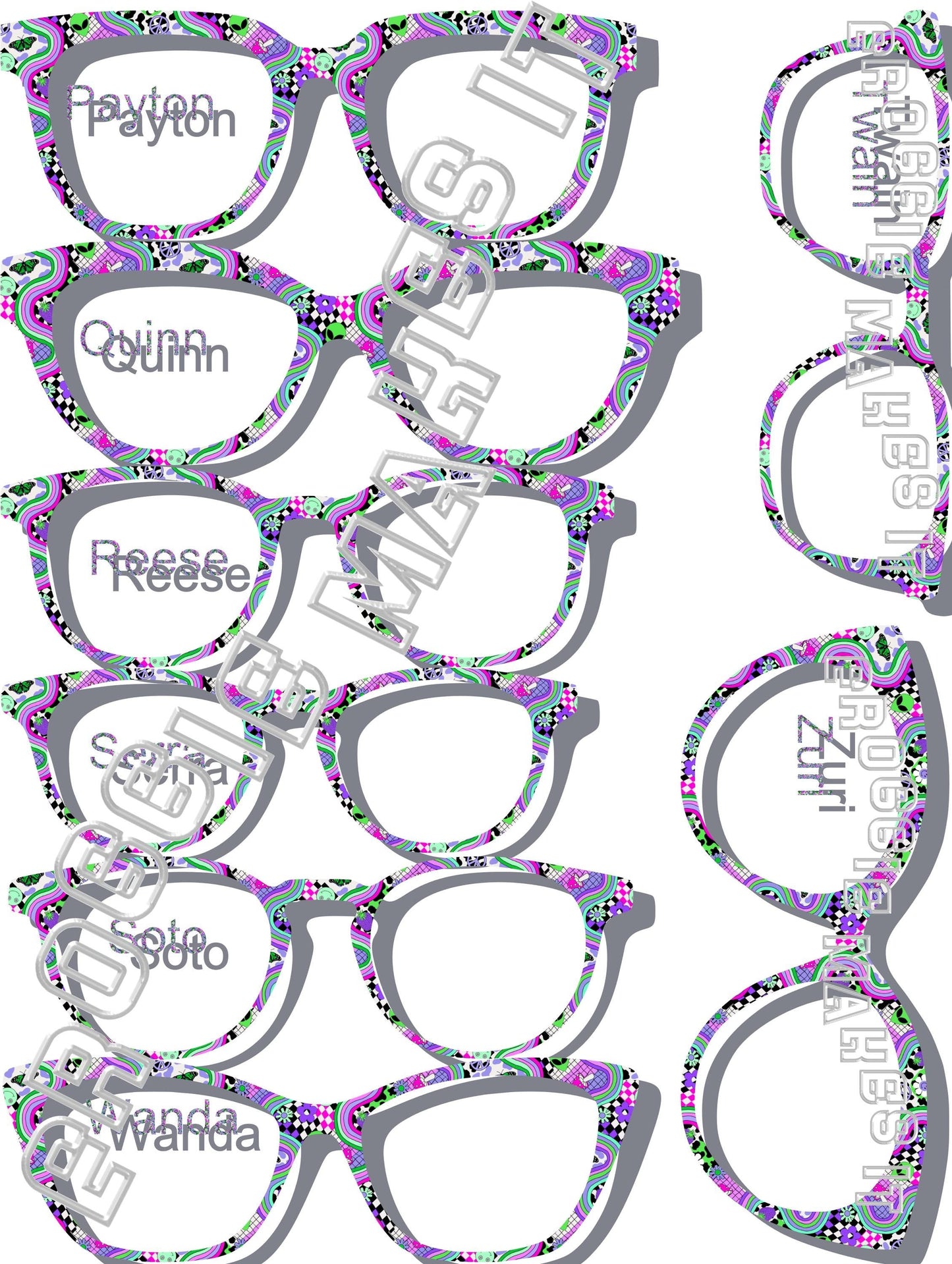 Holographic Groovy, Out of this World, Retro, Hippie, Alien frame topper to fit Pair frames- 2nd Color Option