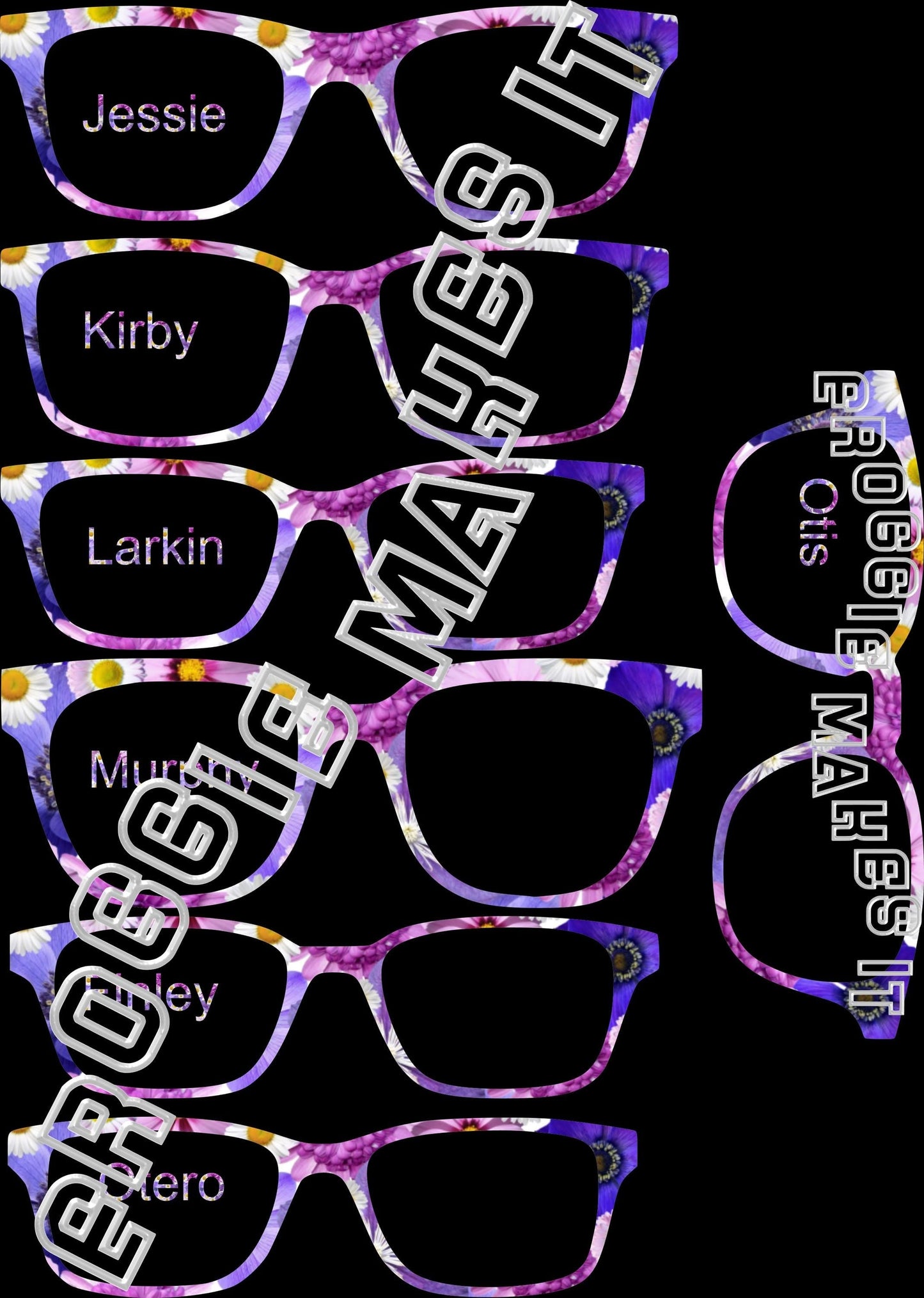 Translucent Shades of Purple Flowers frame topper compatible with Pair frames with translucent option