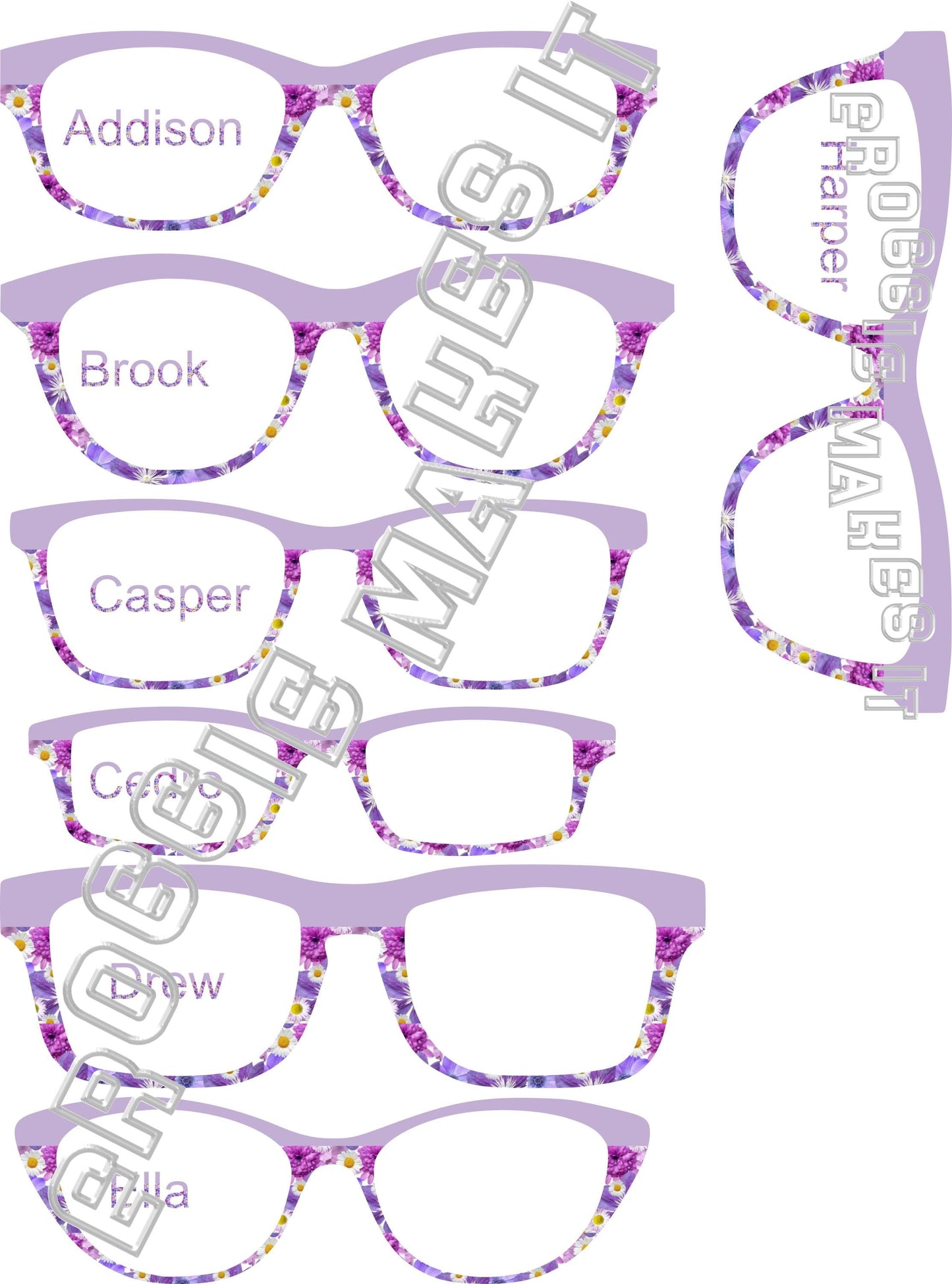 Translucent Shades of Purple Flowers & lilac split frame topper compatible with Pair frames