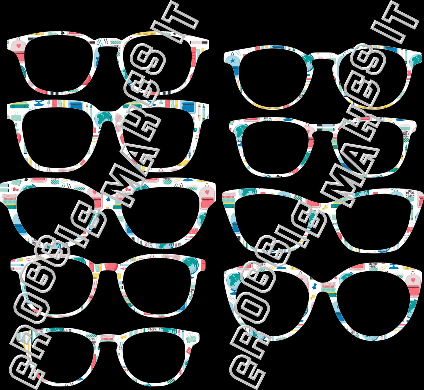 Holographic Cute School Supplies topper compatible with Pair Eyewear frames with translucent option