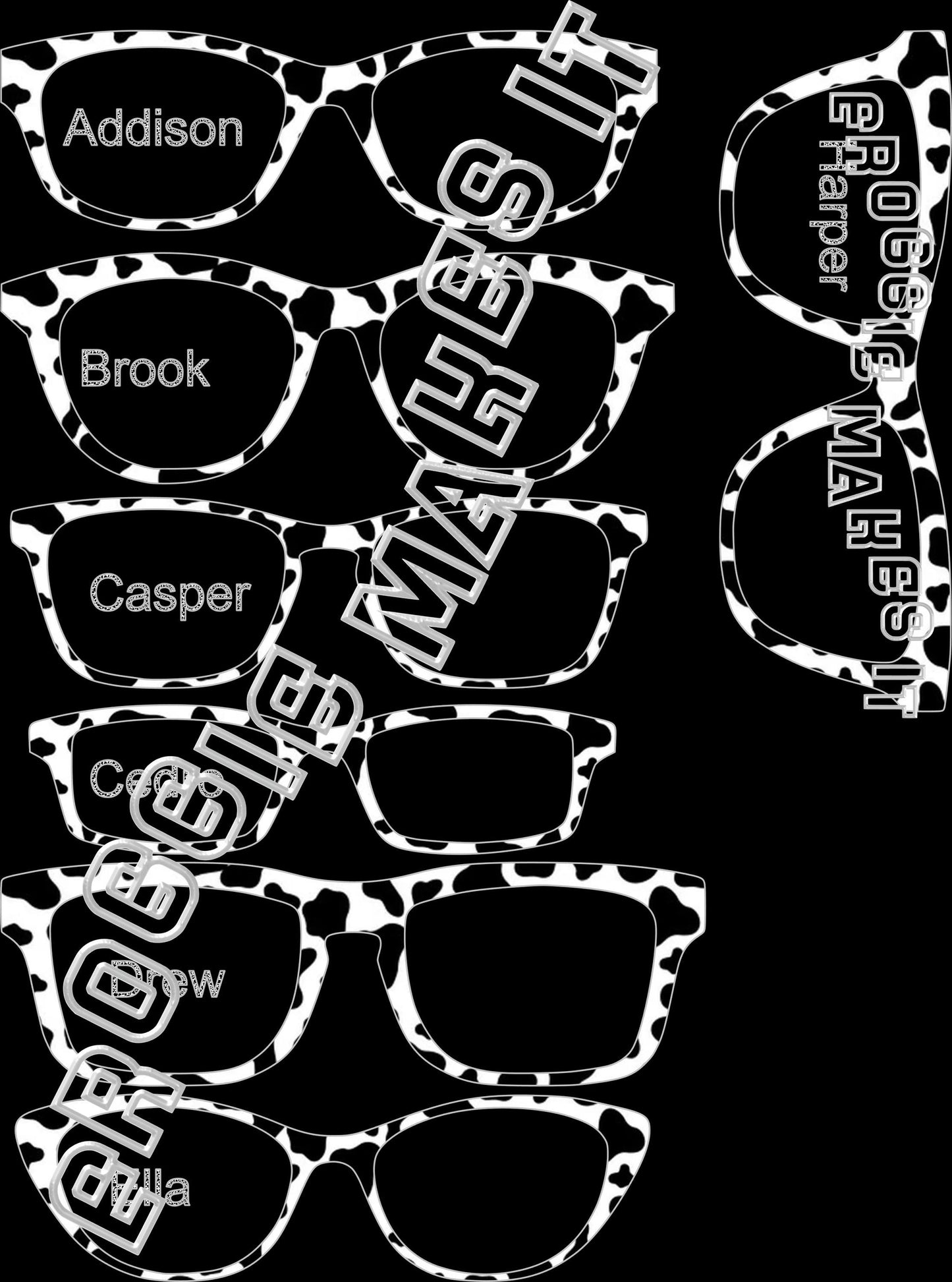 Opaque Cow print frame topper compatible with Pair Eyewear frames with translucent option