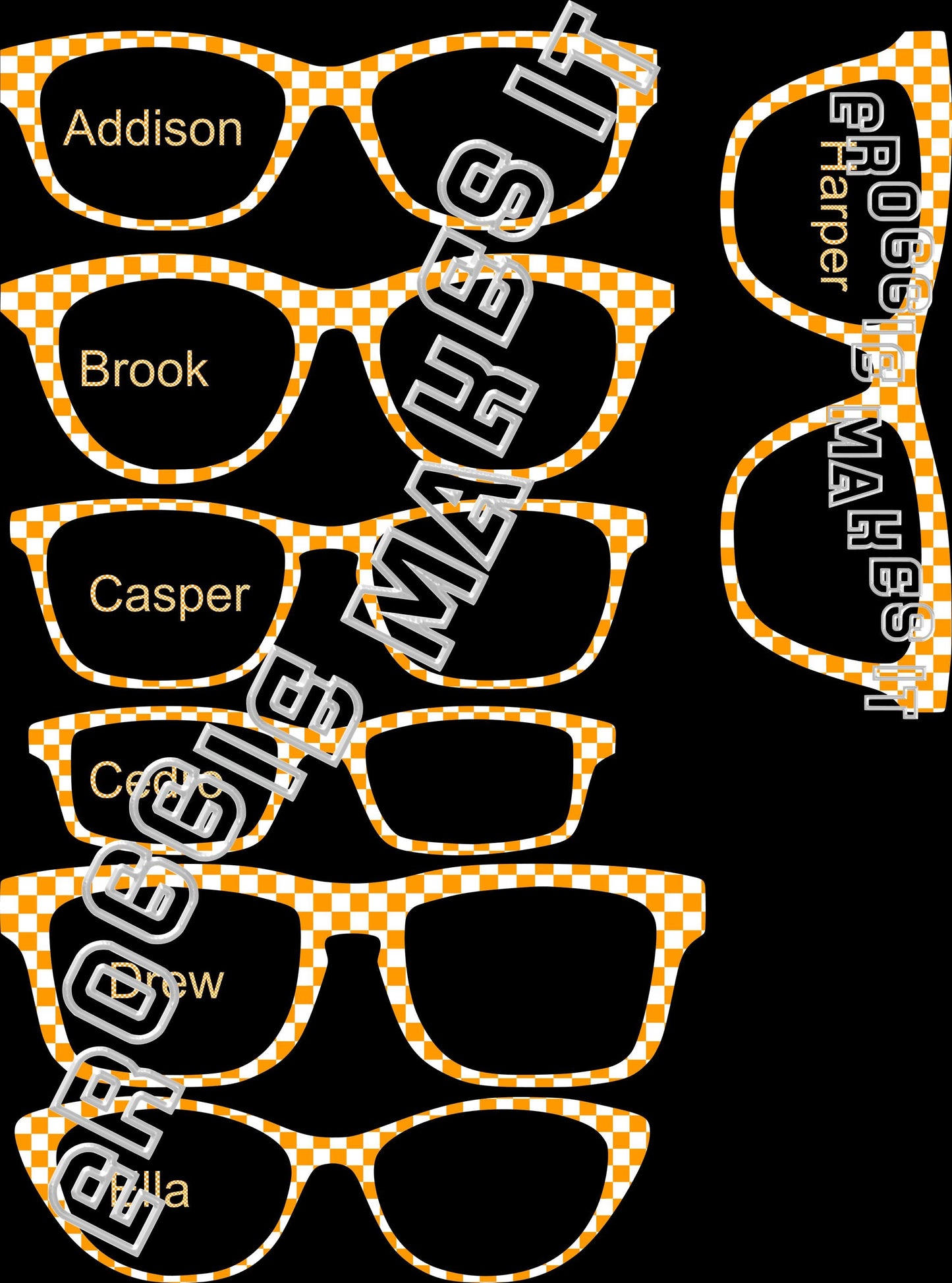 Opaque Orange & White Checkerboard frame topper compatible with Pair frames