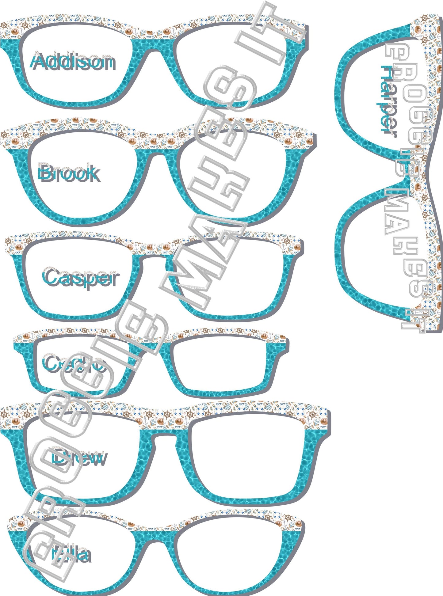 Opaque Boat Days over Water split frame topper to fit Pair frames with translucent option +