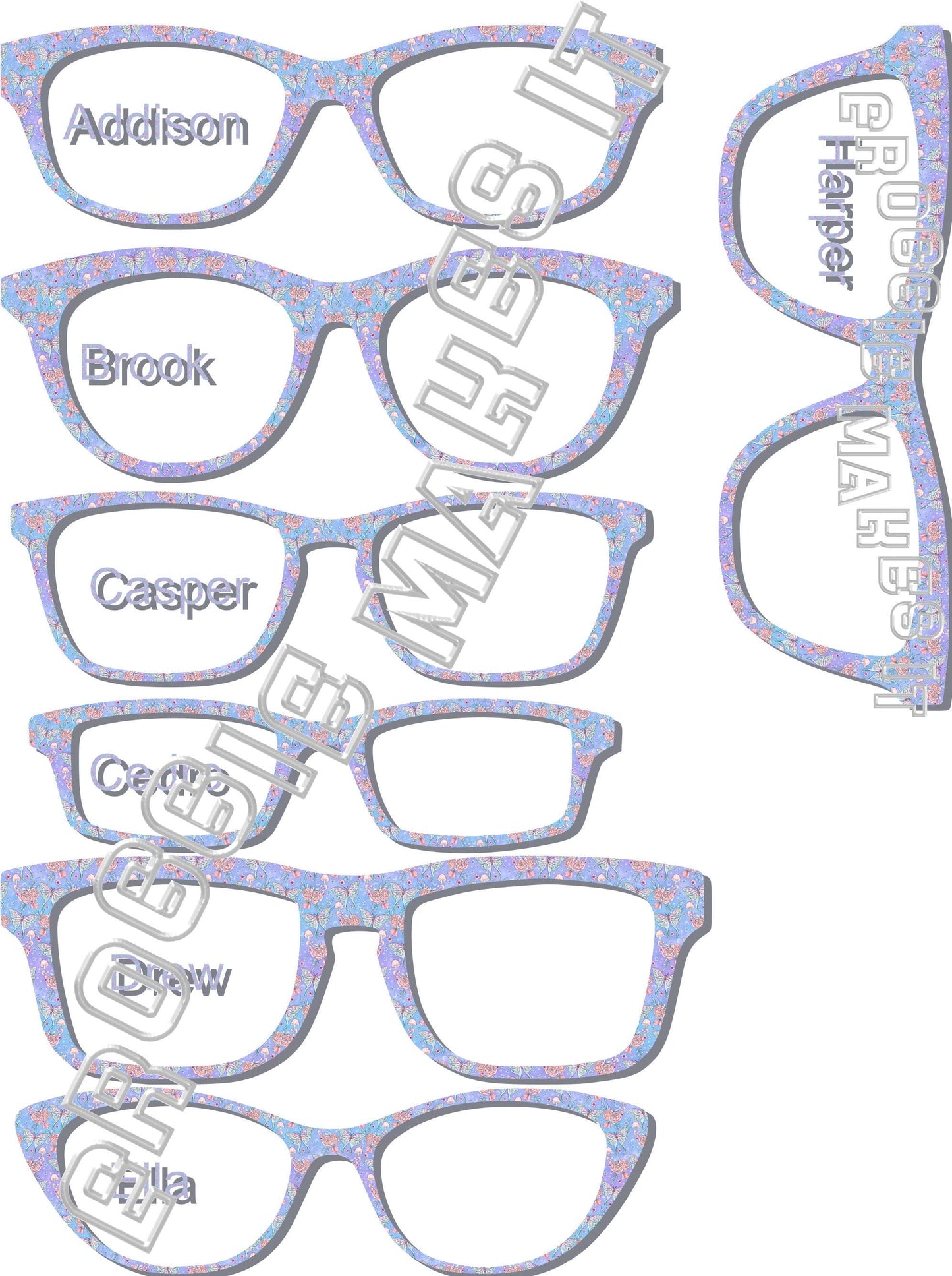 Opaque Pastel Butterflies frame topper to fit Pair frames