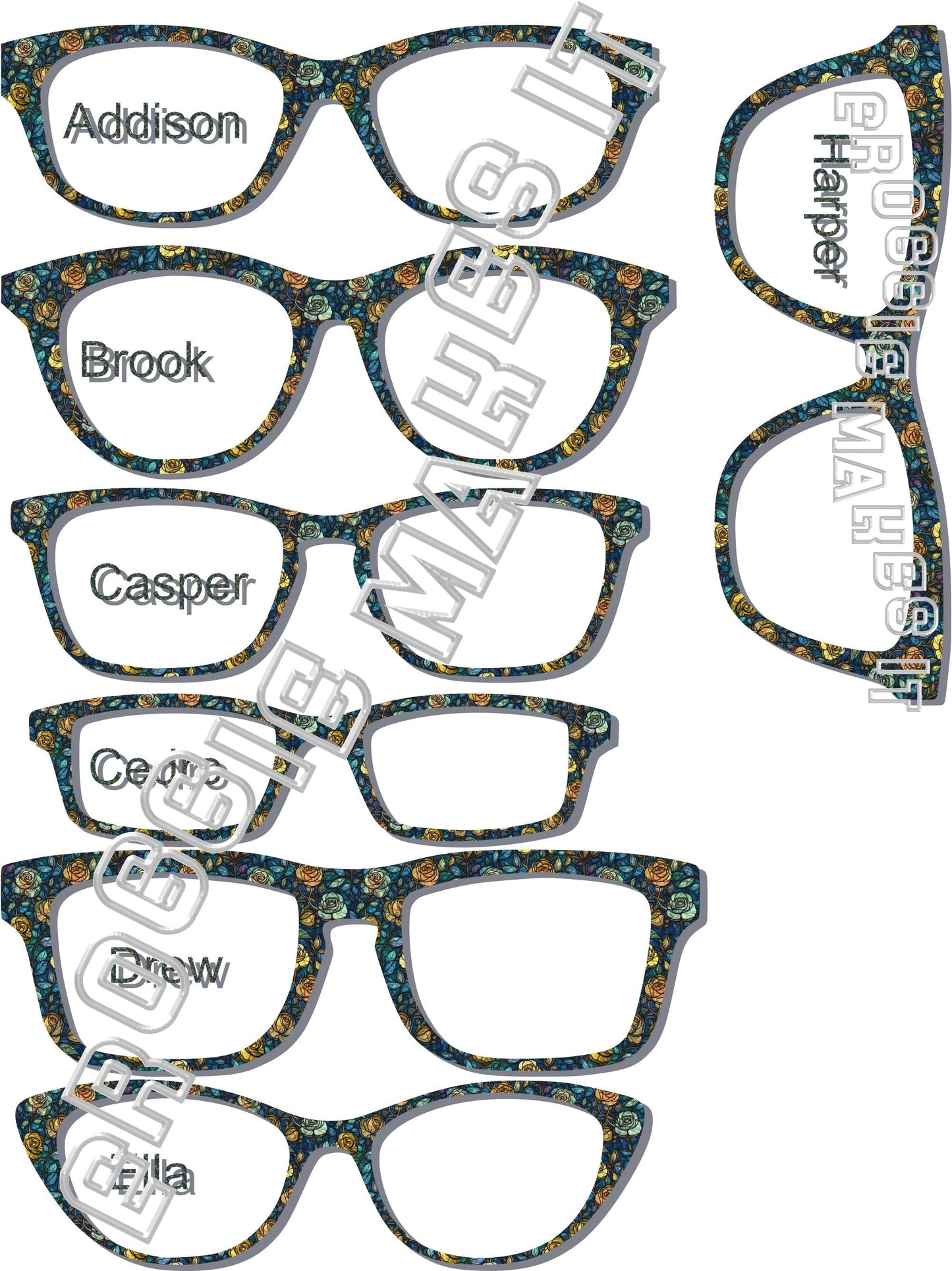 Opaque Blue Rose Stained Glass frame topper for Pair frames