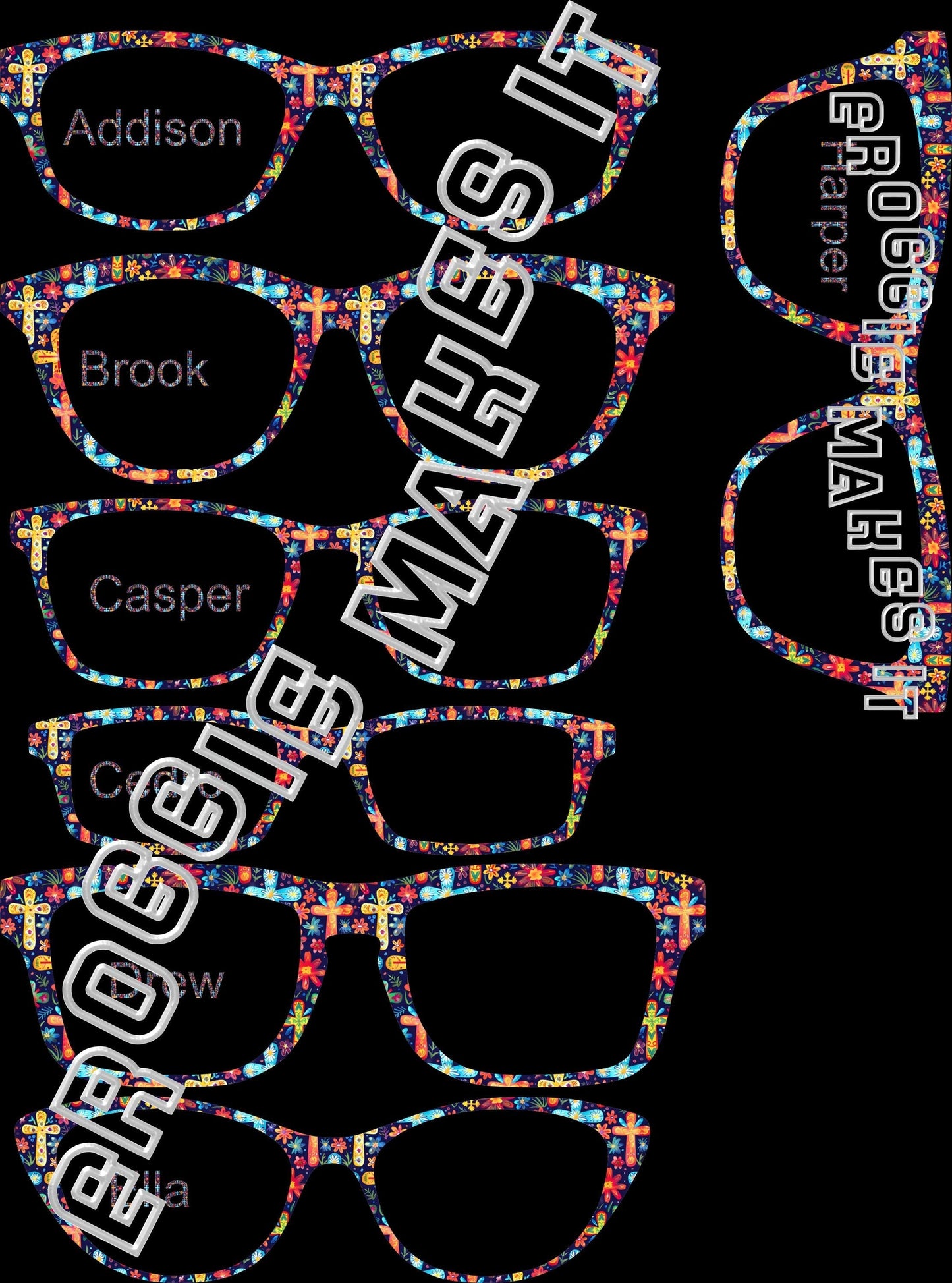 Translucent The Colorful Crosses on Navy BG frame topper compatible with Pair frames
