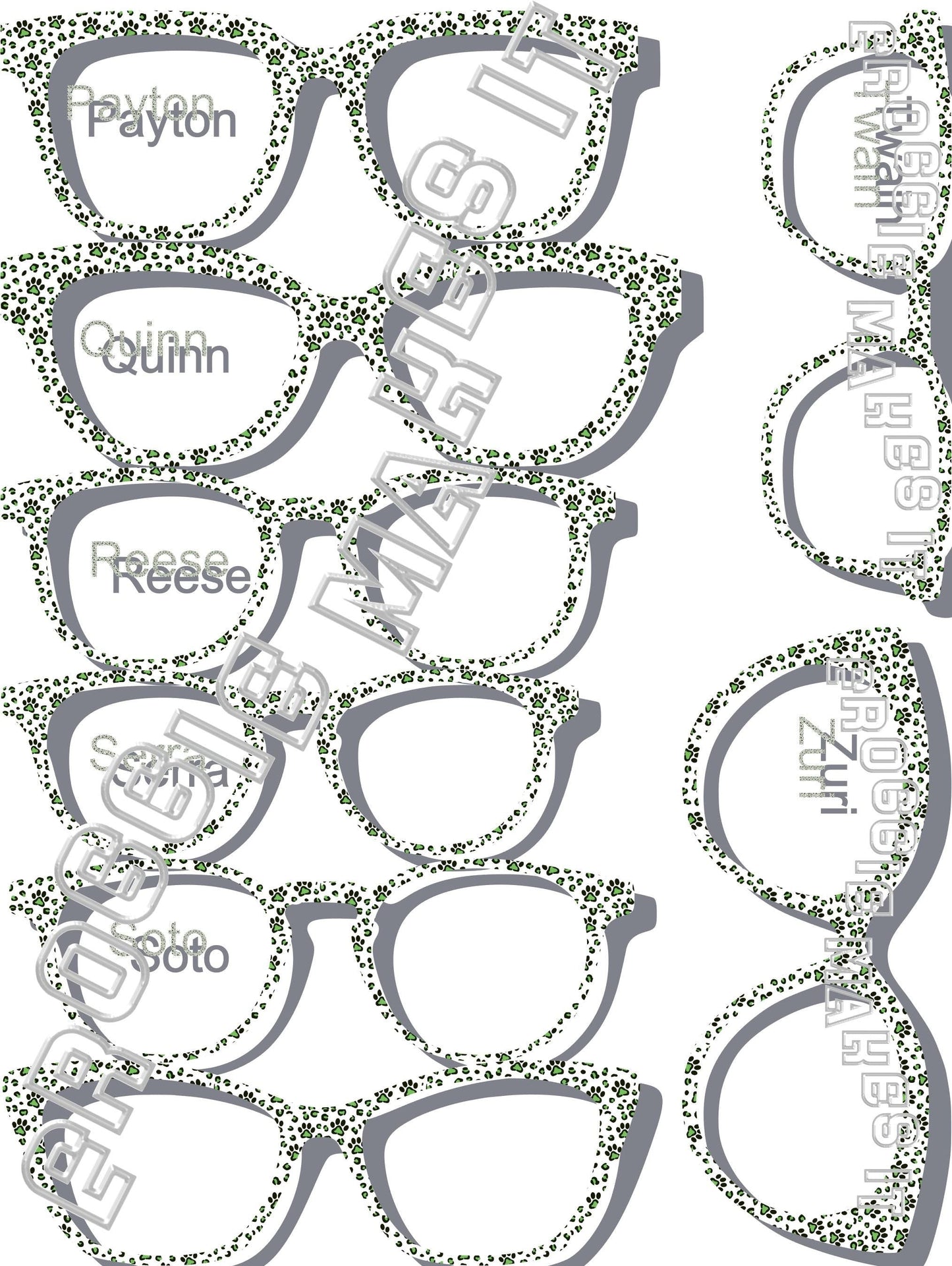 Holographic Green Paw Prints frame topper to fit Pair frames