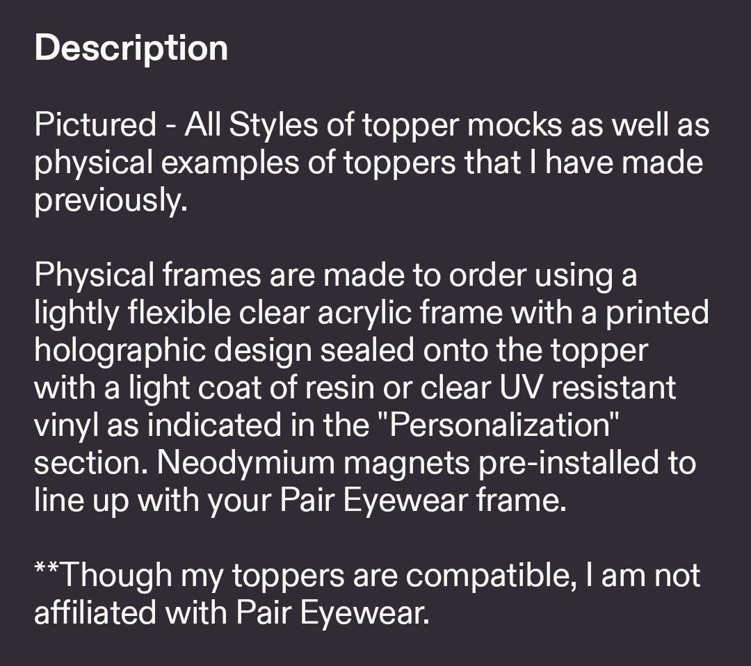 Holographic Black PATTERN-12 frame topper compatible with Pair frames