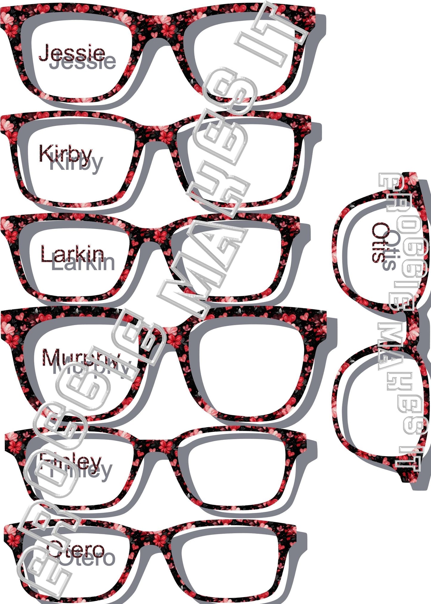 Translucent Passion Petals frame topper to fit Pair frames, hearts, black, red, flowers