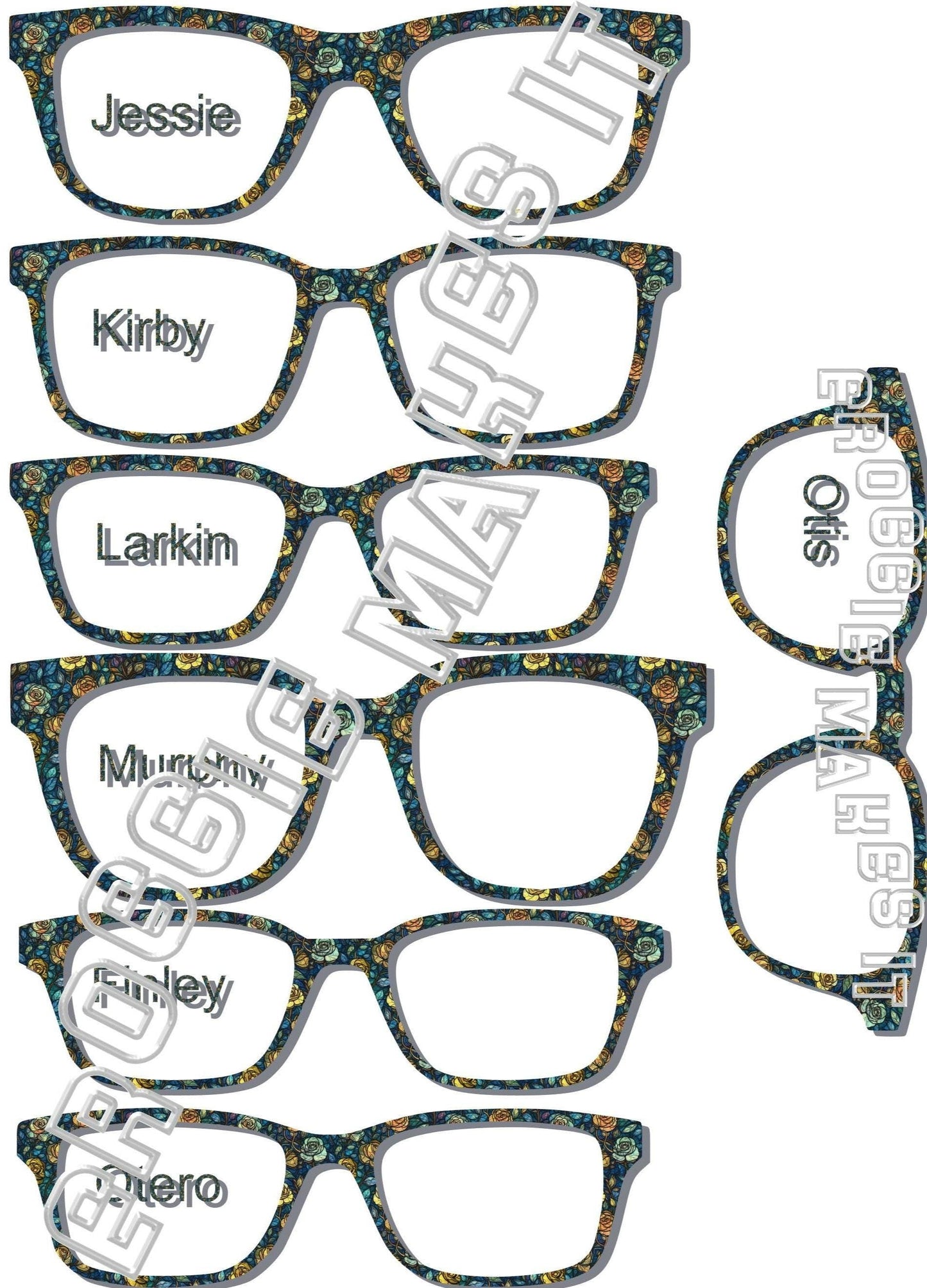 Holographic Blue Rose Stained Glass frame topper to fit Pair frames +
