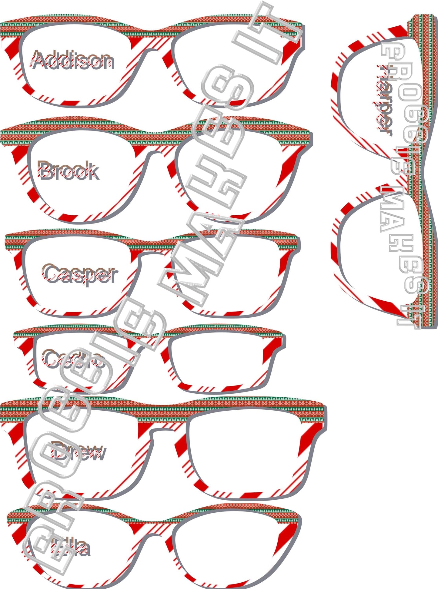 Holographic Holiday Sweater1 over Candy Cane Stripes frame topper compatible with Pair frames
