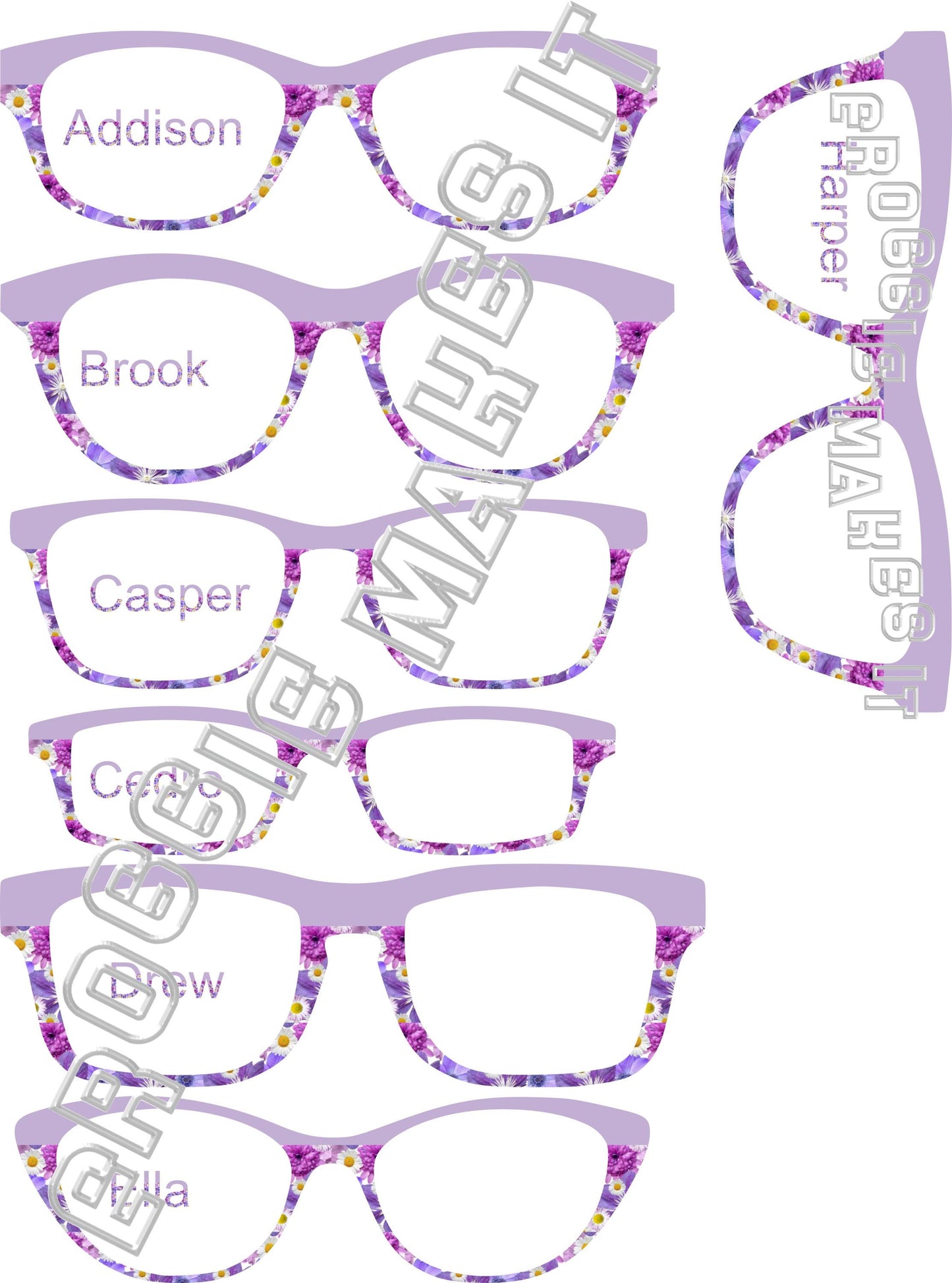 Opaque Shades of Purple Flowers & lilac split frame topper compatible with Pair frames