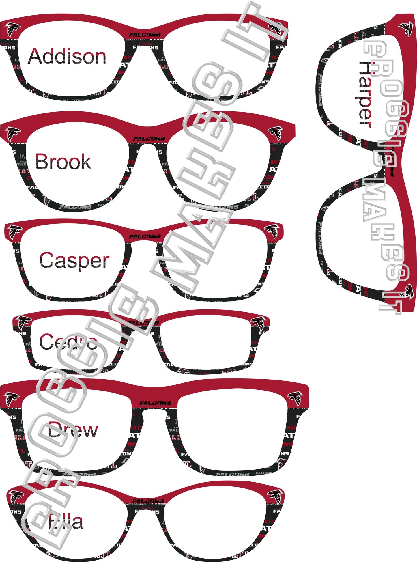 Opaque Red to dark Falcons scan split frame topper compatible with Pair Eyewear frames