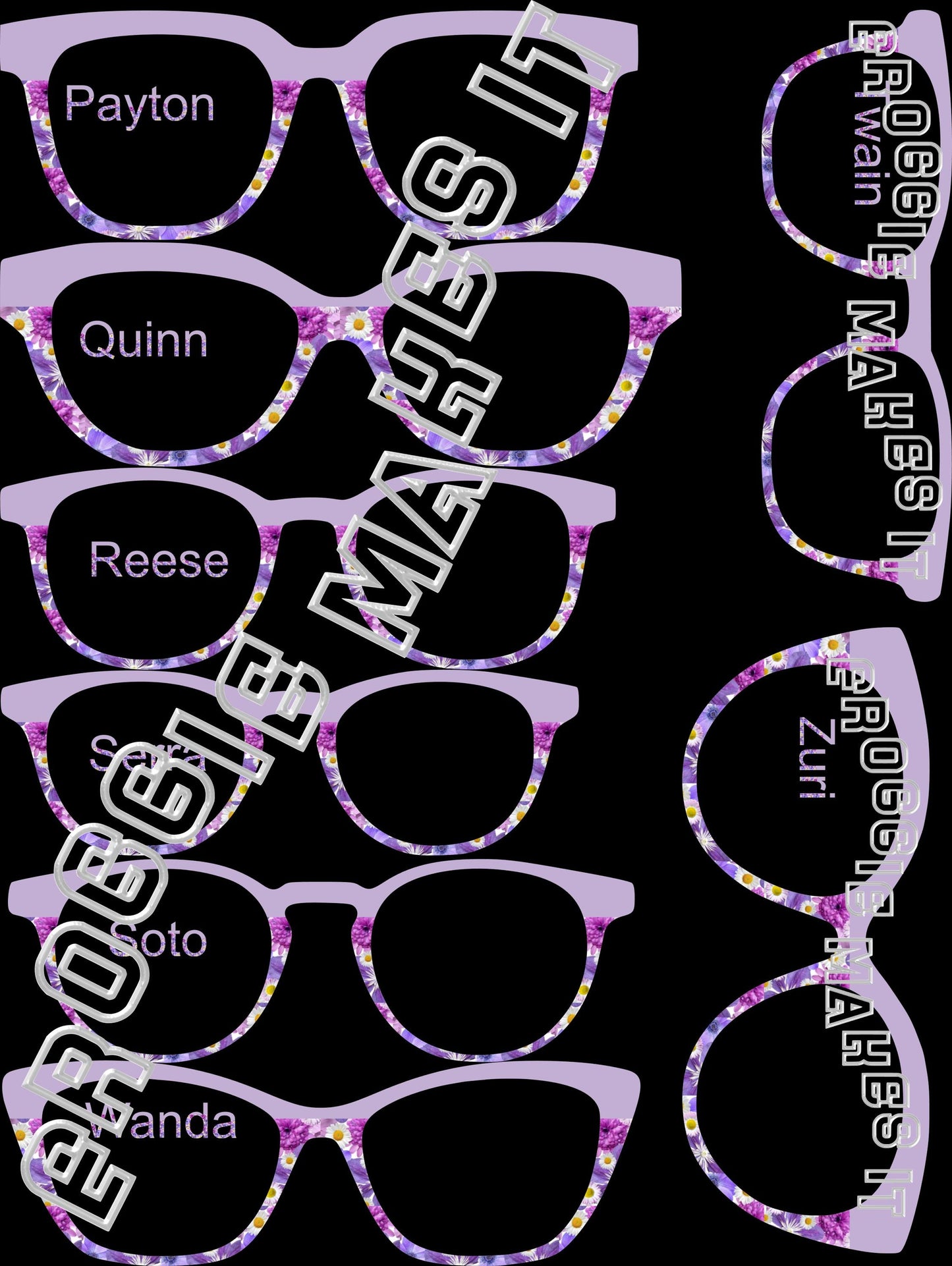 Opaque Shades of Purple Flowers & lilac split frame topper compatible with Pair frames