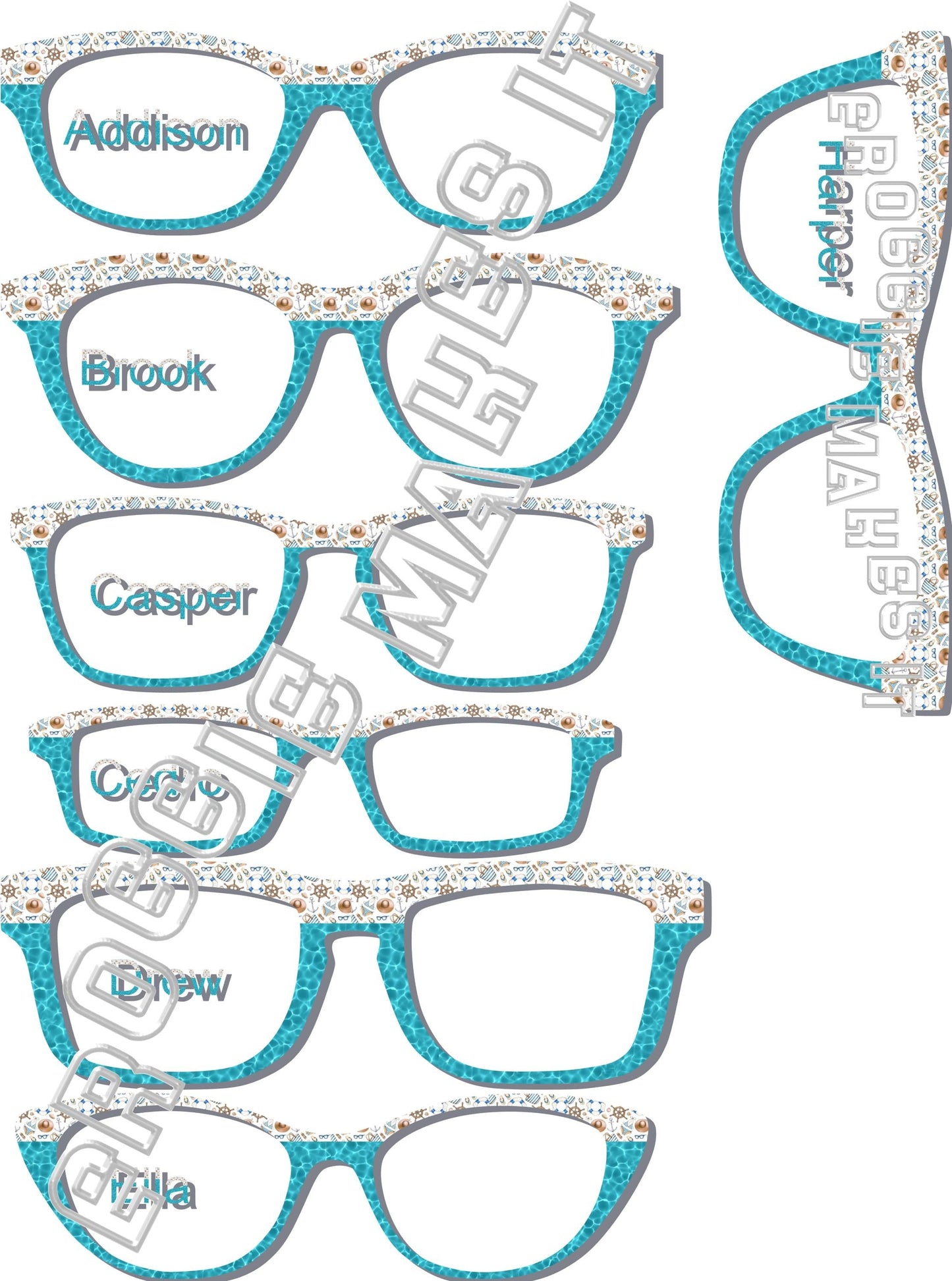 Holographic Boat Days over Water split frame topper to fit Pair frames with translucent option +