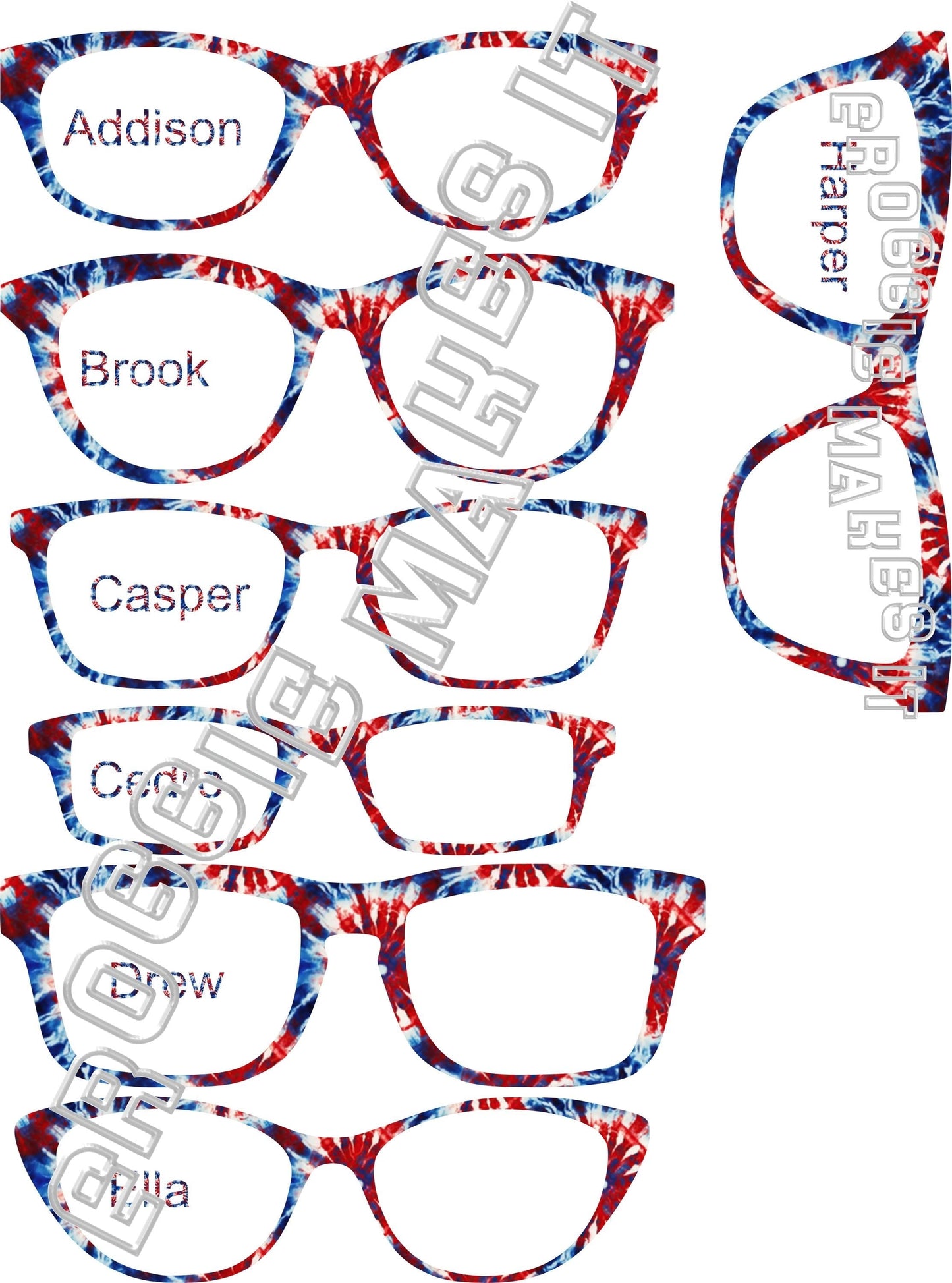 Translucent Red White & Blue Tie-Dye frame topper compatible with Pair frames
