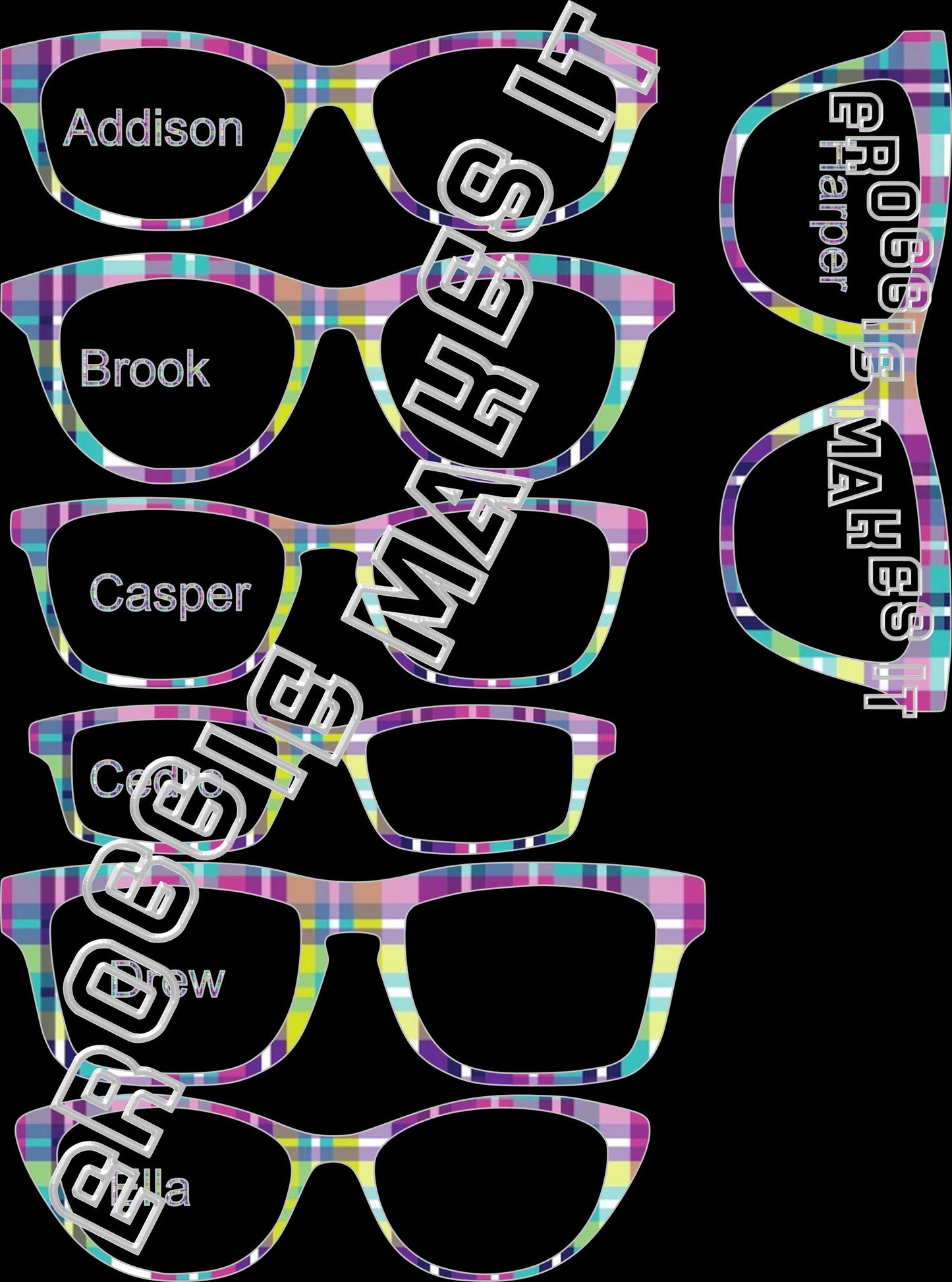 Holographic Summer Plaid frame topper compatible with Pair frames