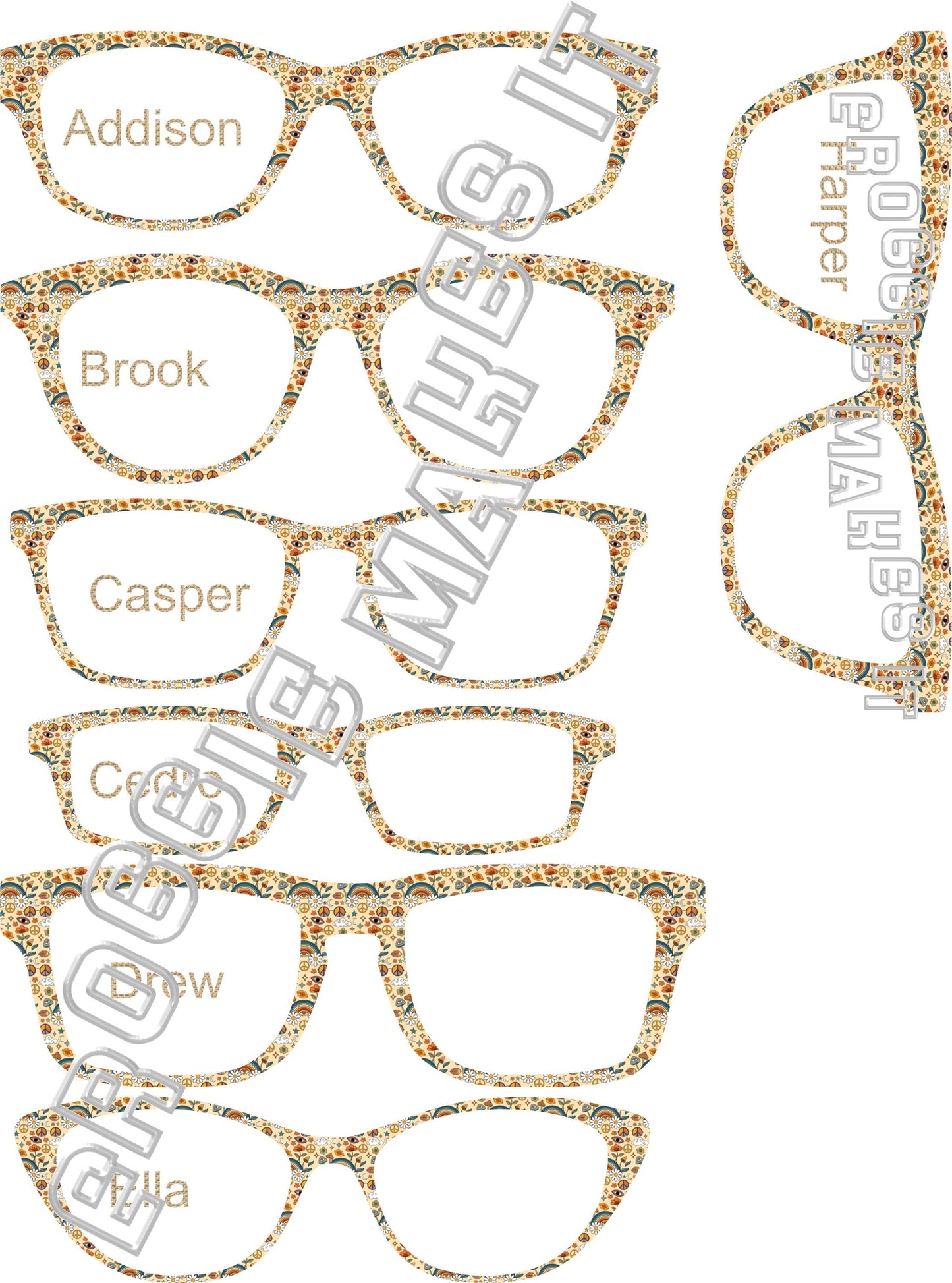 Holographic Happy Hippie frame topper compatible with Pair frames