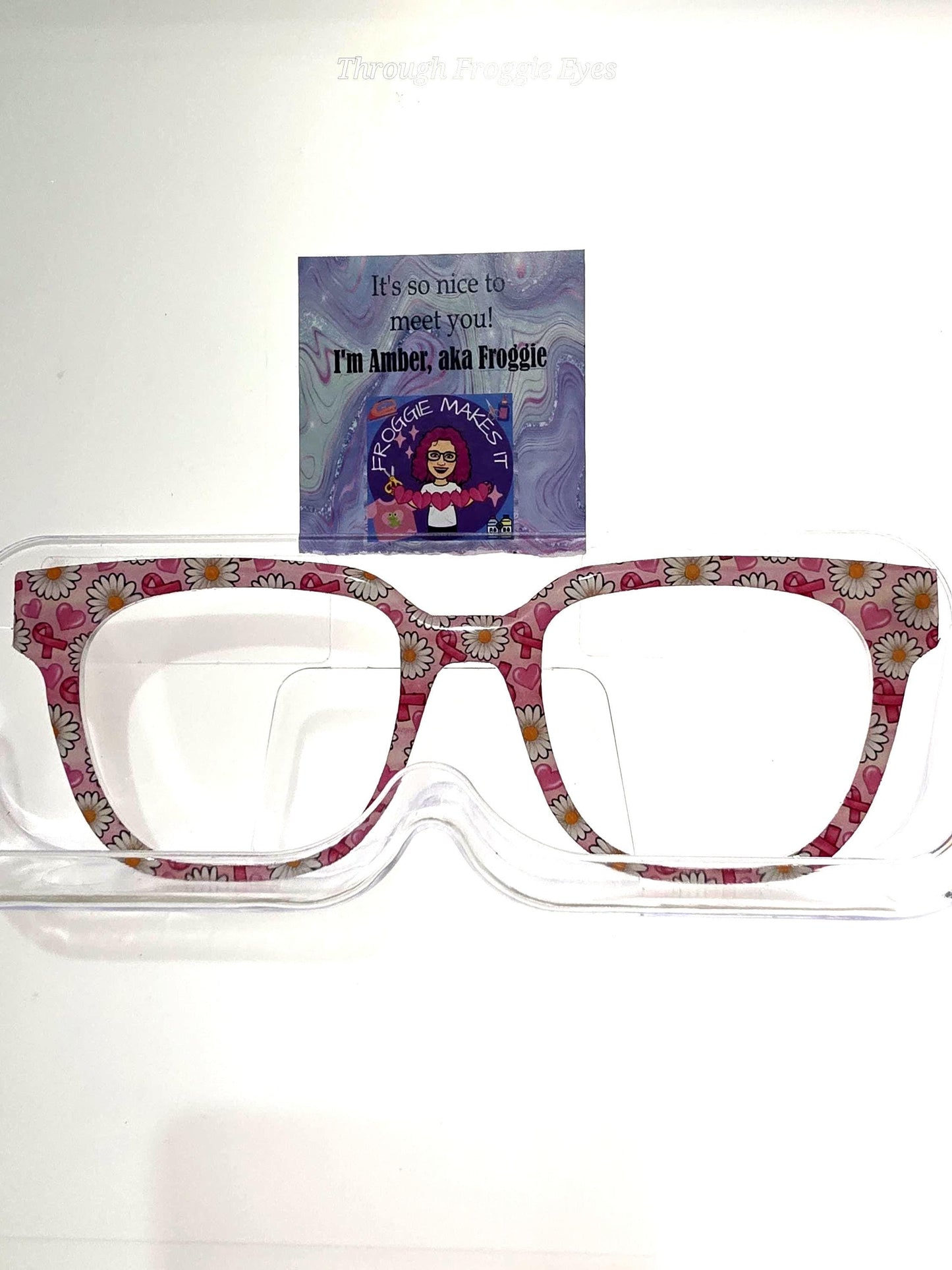 Translucent Pretty in Pink Breast Cancer Daisies magnetic frame topper compatible with Pair frames, laser cut clear, thin acrylic