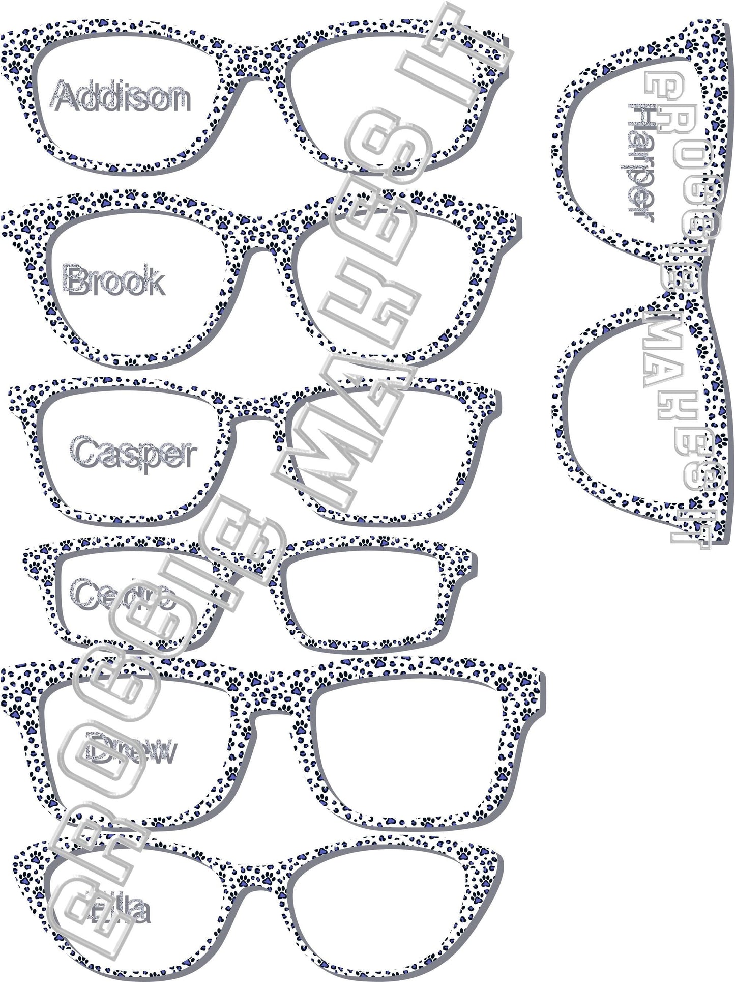 Holographic Blue Paw Prints frame topper to fit Pair frames +
