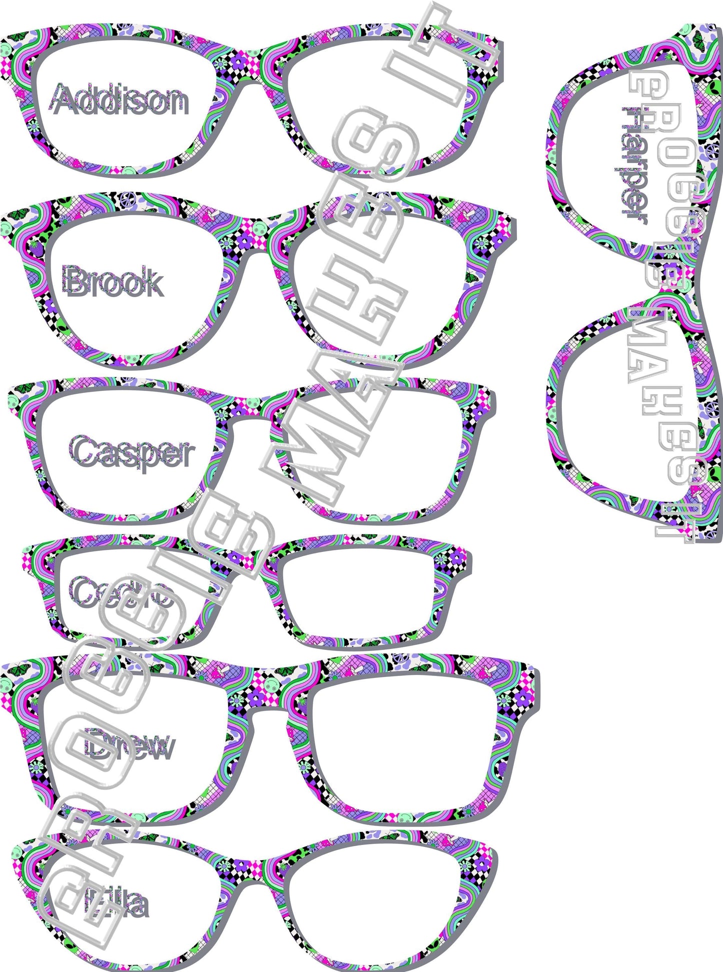 Holographic Groovy, Out of this World, Retro, Hippie, Alien frame topper to fit Pair frames- 2nd Color Option