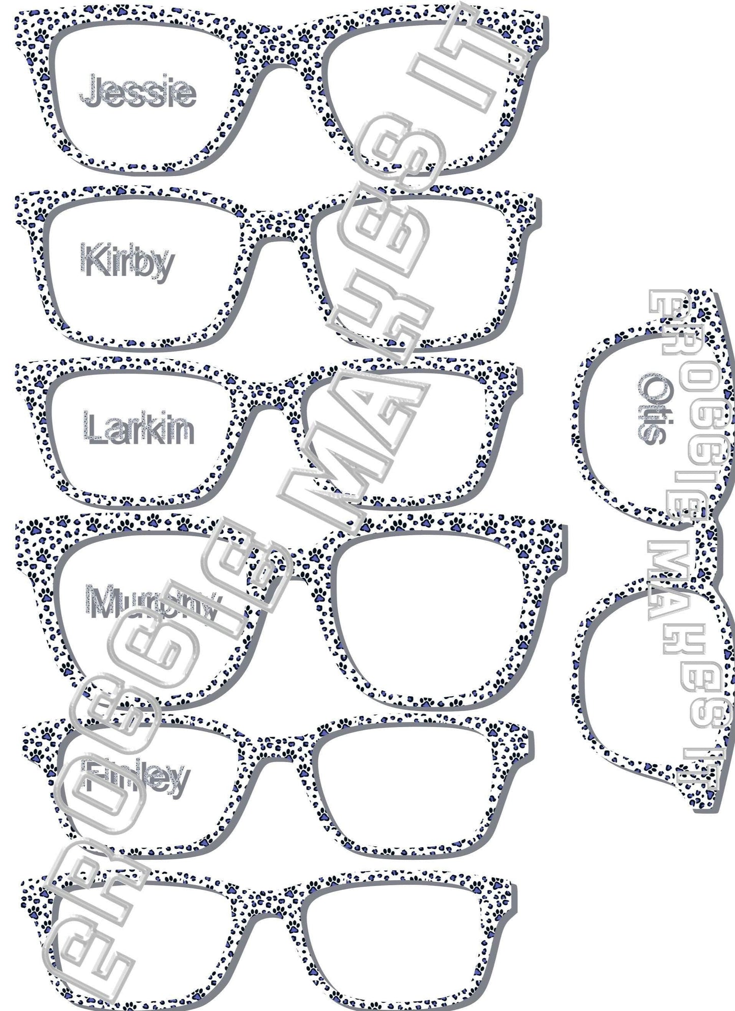 Holographic Blue Paw Prints frame topper to fit Pair frames +