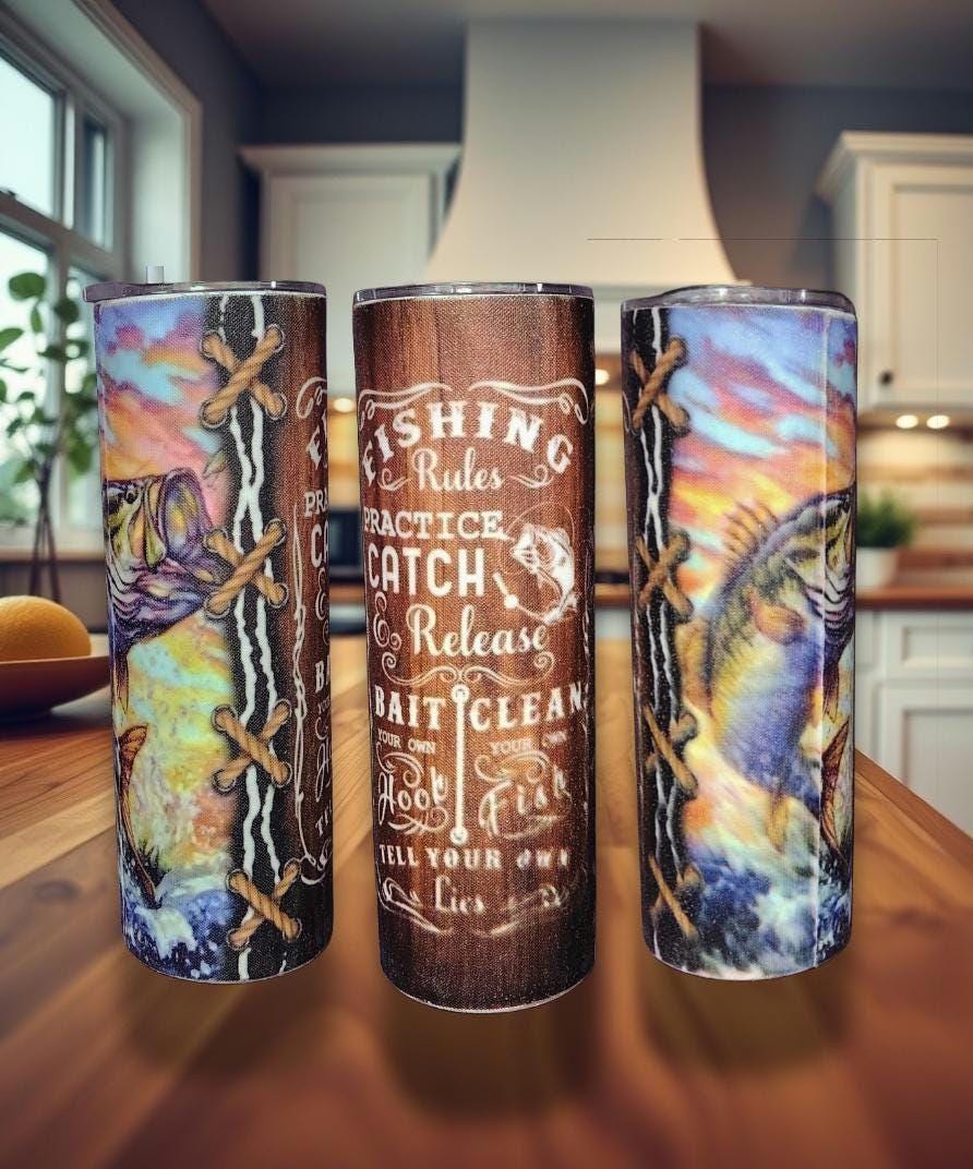 20oz Sealed Fabric Wrapped Tumbler- Unique Texture Fishing Rules design