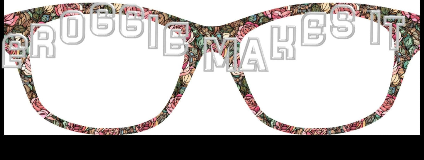 Pink Rose Stained Glass frame topper for Pair frames