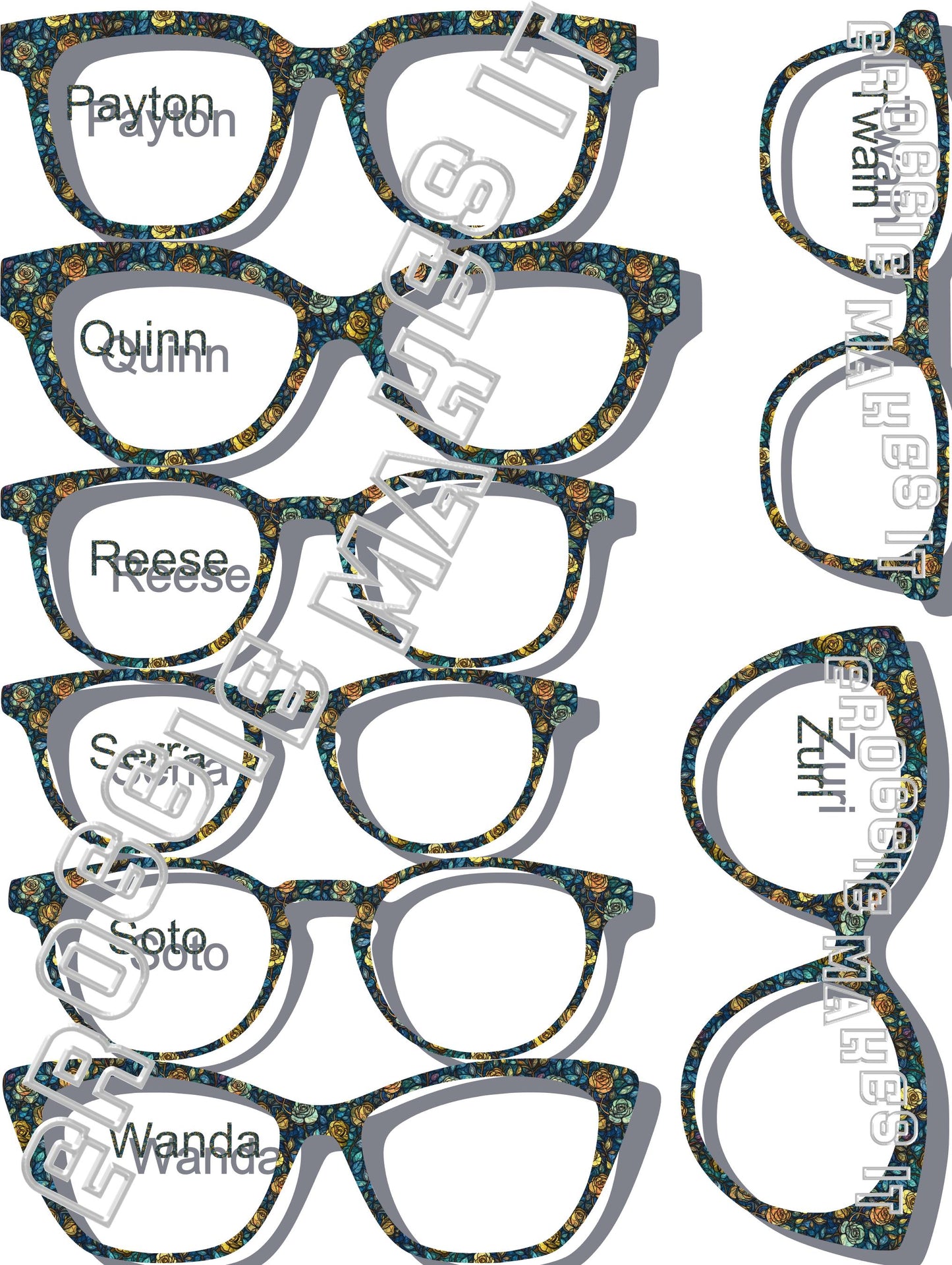 Blue Rose Stained Glass frame topper for Pair frames